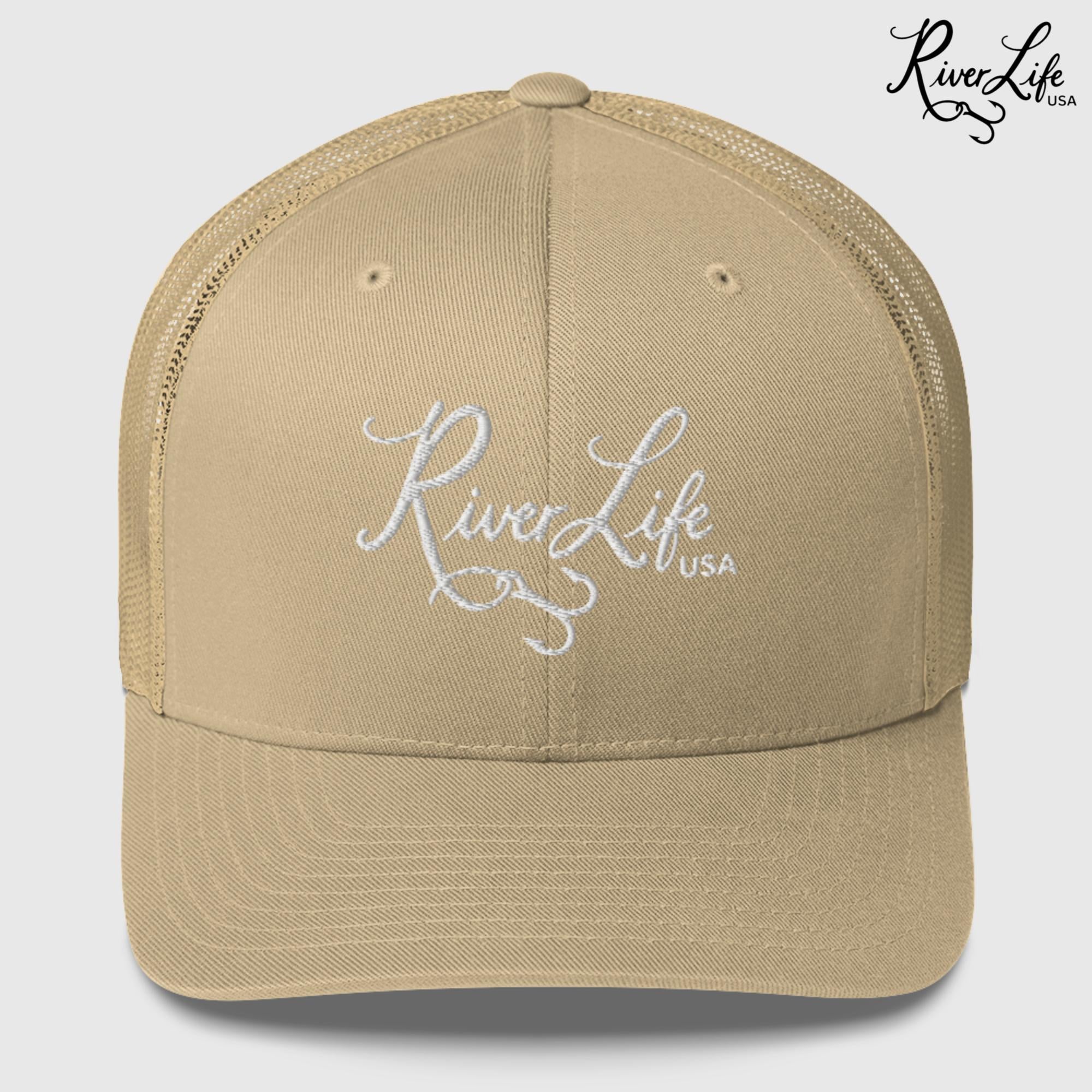 Script Logo (embroidered) | Snapback Trucker Cap-Khaki-River Life USA