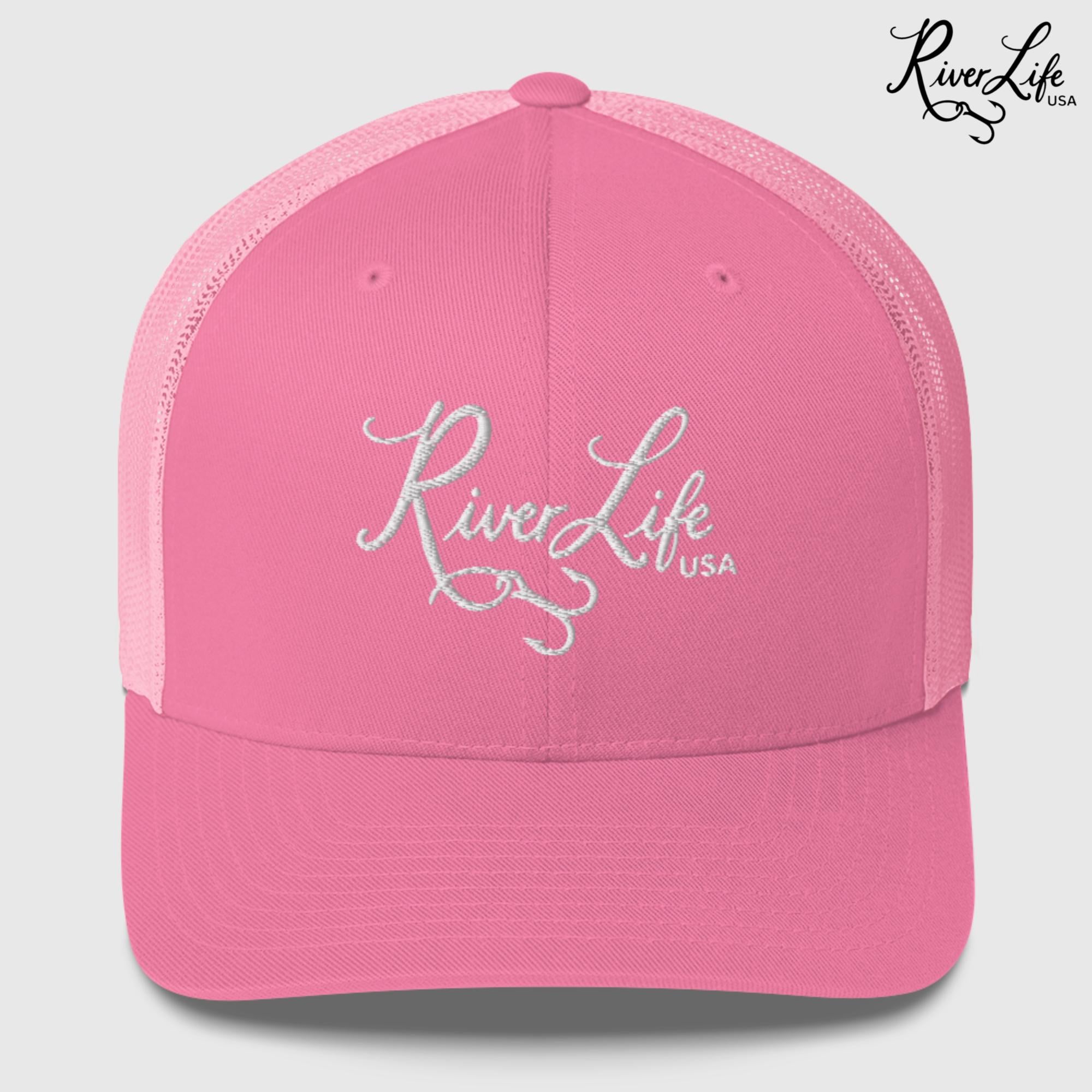 Script Logo (embroidered) | Snapback Trucker Cap-Pink-River Life USA