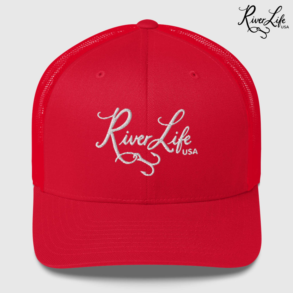 Script Logo (embroidered) | Snapback Trucker Cap-Red-River Life USA