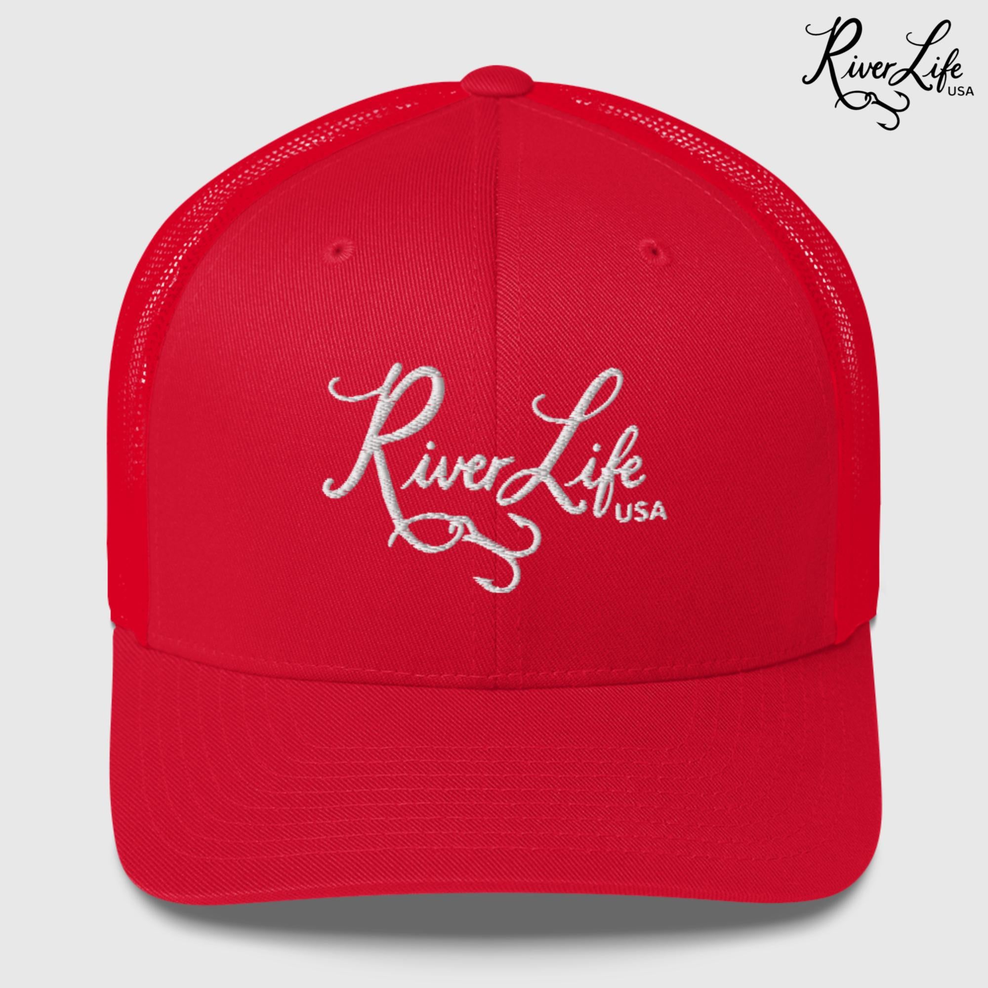 Script Logo (embroidered) | Snapback Trucker Cap-Red-River Life USA
