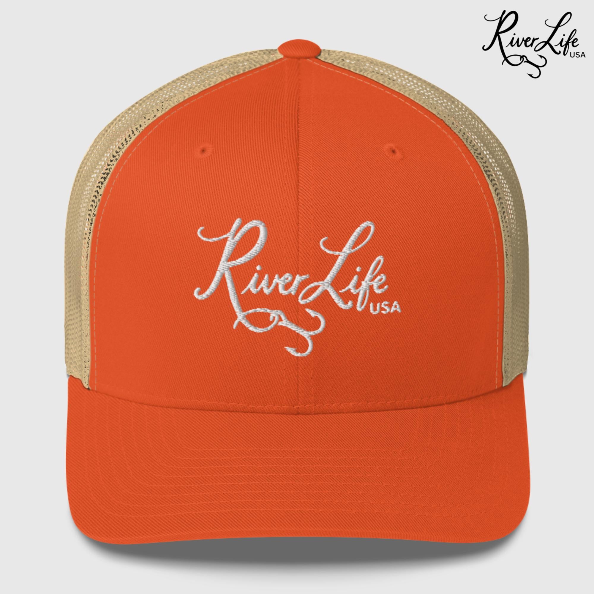 Script Logo (embroidered) | Snapback Trucker Cap-Rustic Orange/ Khaki-River Life USA