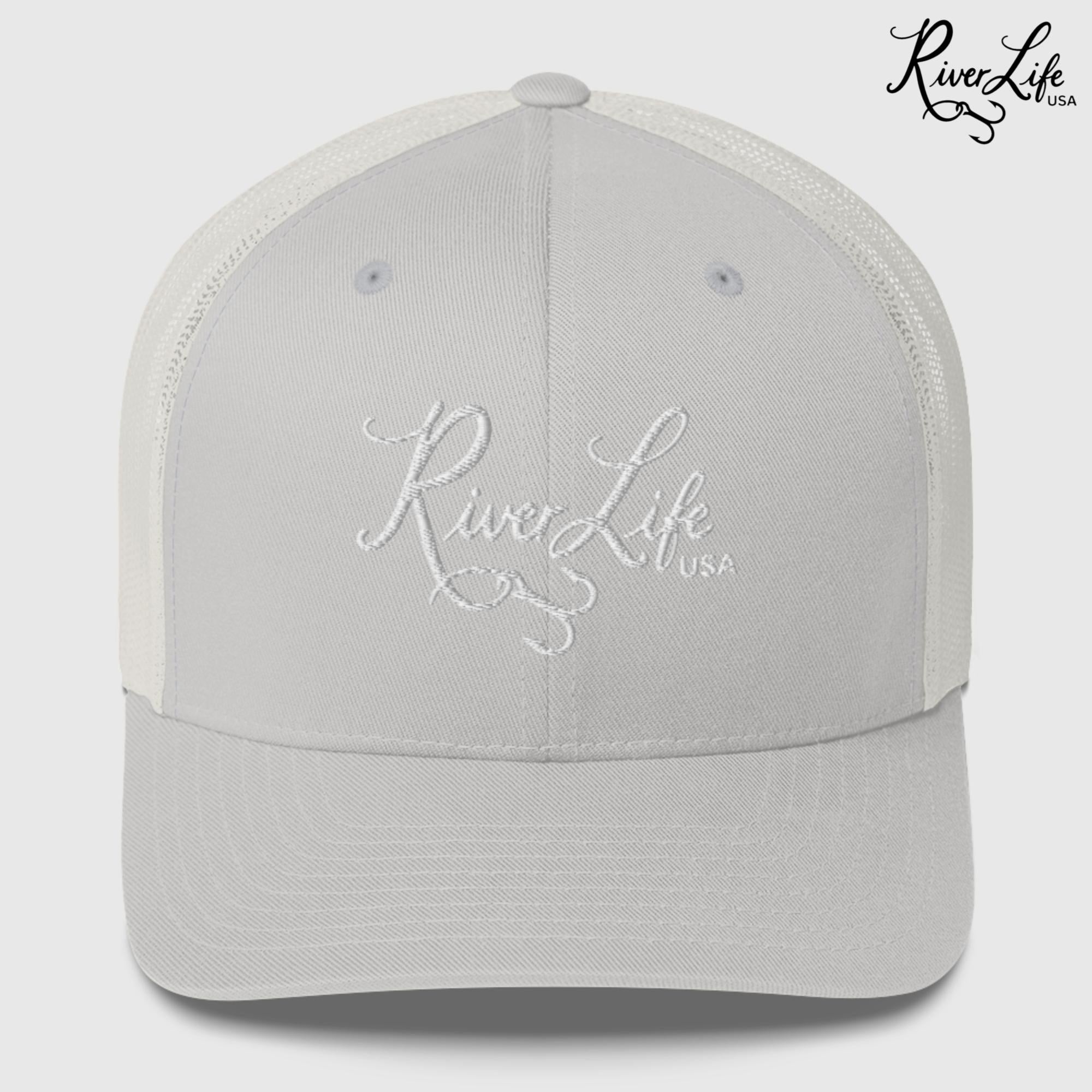 Script Logo (embroidered) | Snapback Trucker Cap-Silver-River Life USA