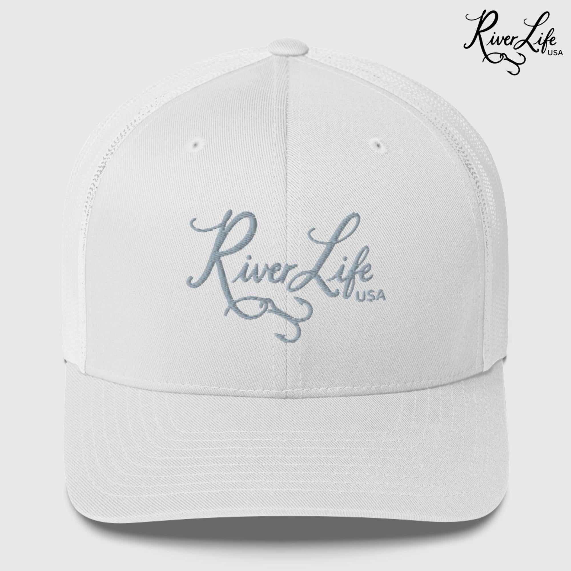 Script Logo (embroidered) | Snapback Trucker Cap-White-River Life USA
