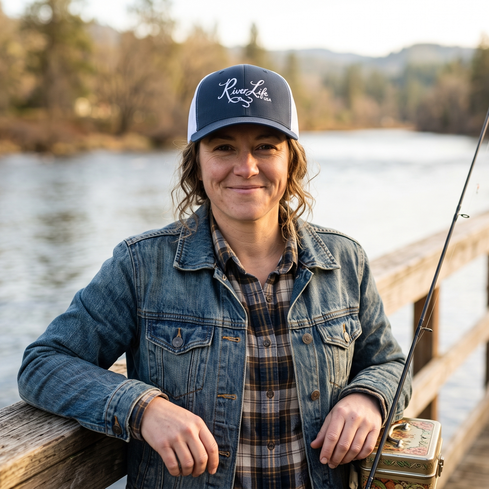 Script Logo (embroidered) | Snapback Trucker Cap-Navy/ White-River Life USA