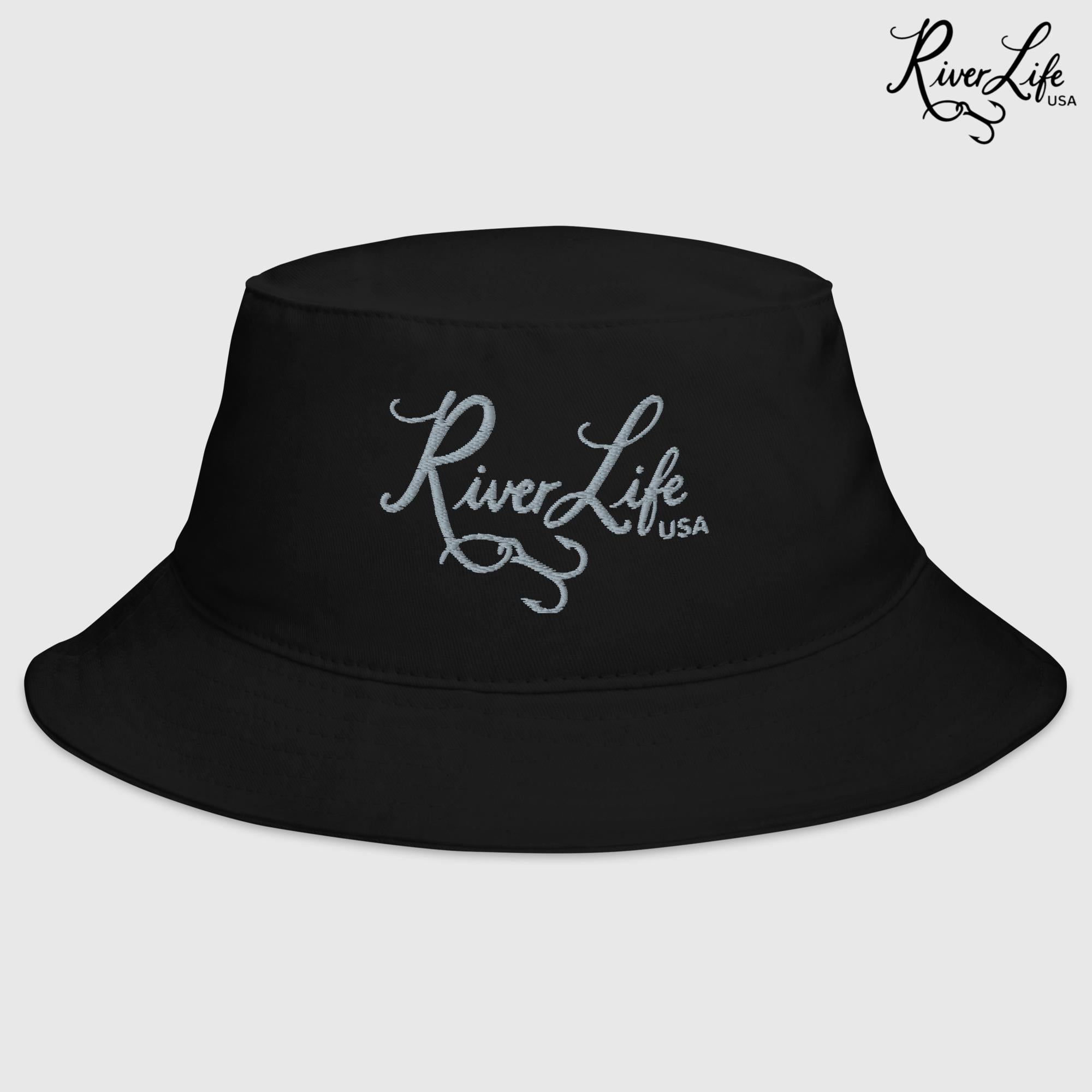 Script Logo (gray embroidery) | Bucket Hat-Black-River Life USA
