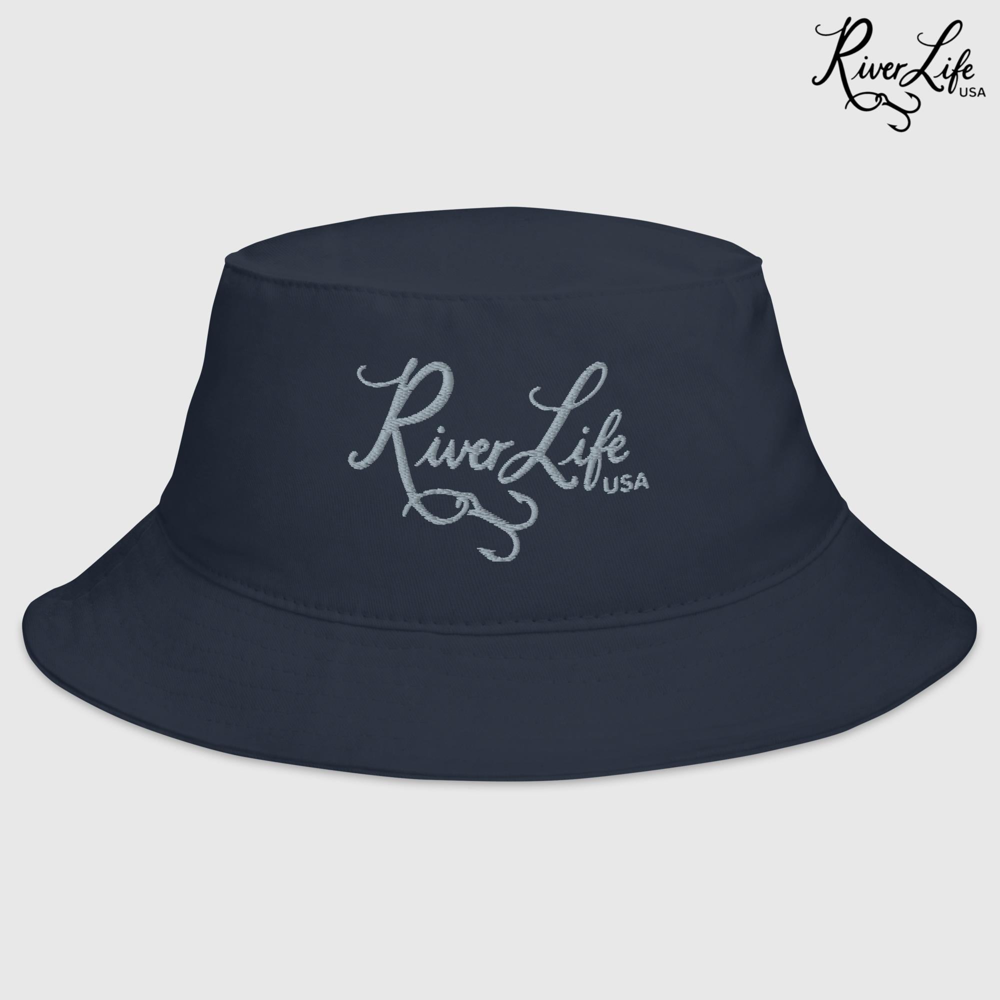 Script Logo (gray embroidery) | Bucket Hat-Navy-River Life USA