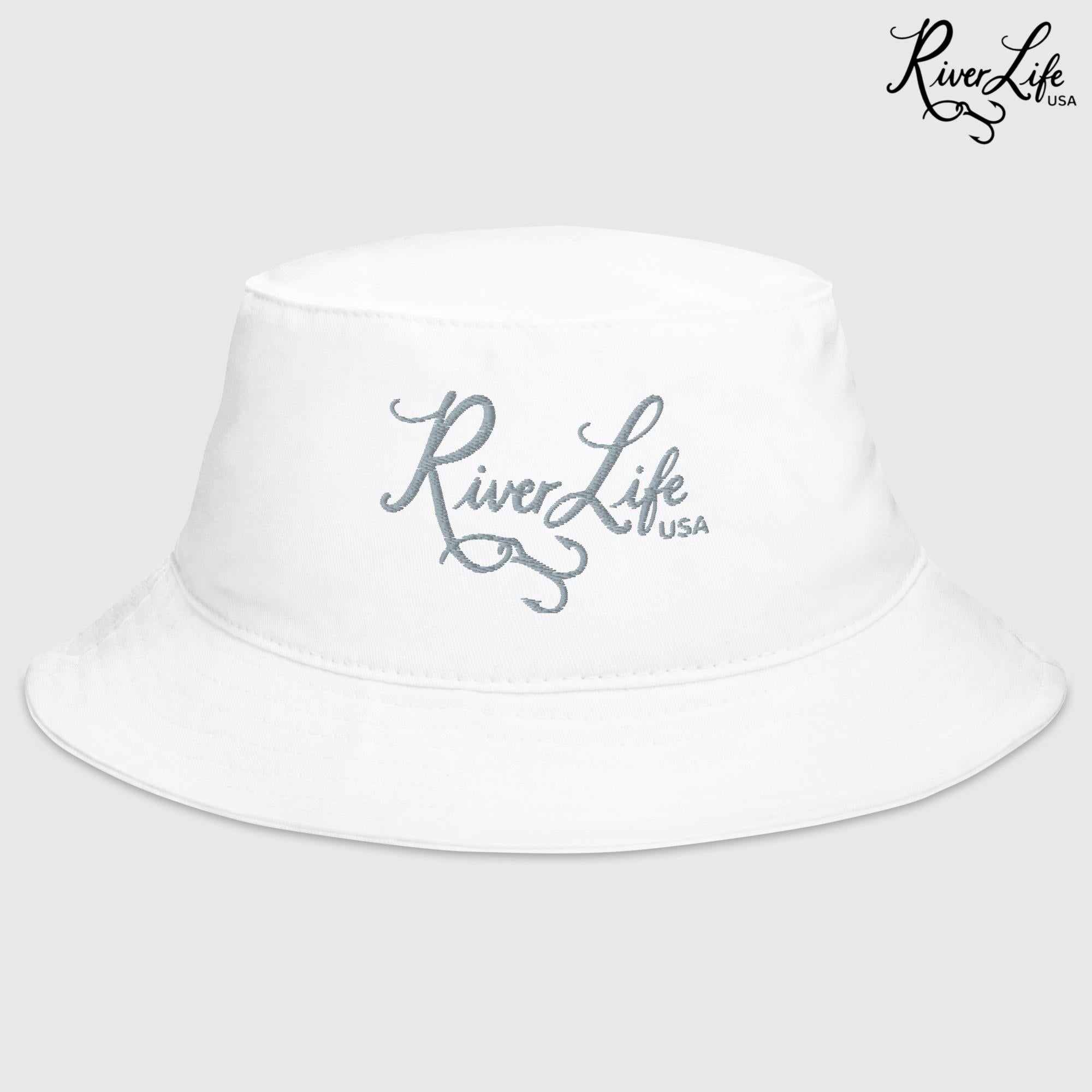 Script Logo (gray embroidery) | Bucket Hat-White-River Life USA