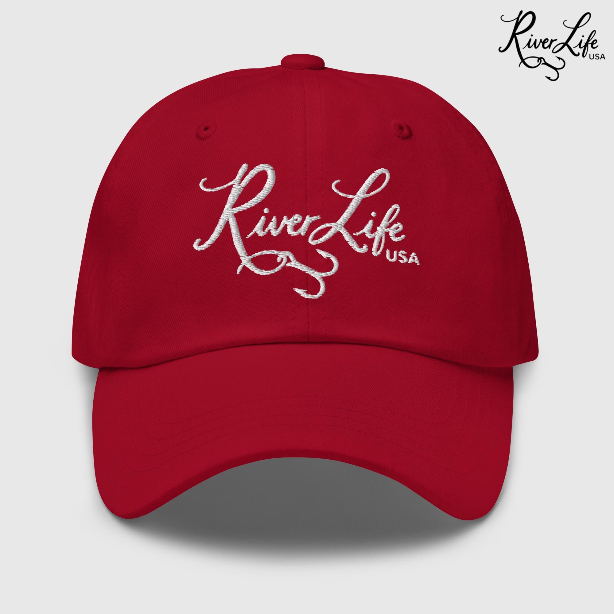 Script Logo (white embroidery) | Adjustable Dad Hat-Cranberry-River Life USA