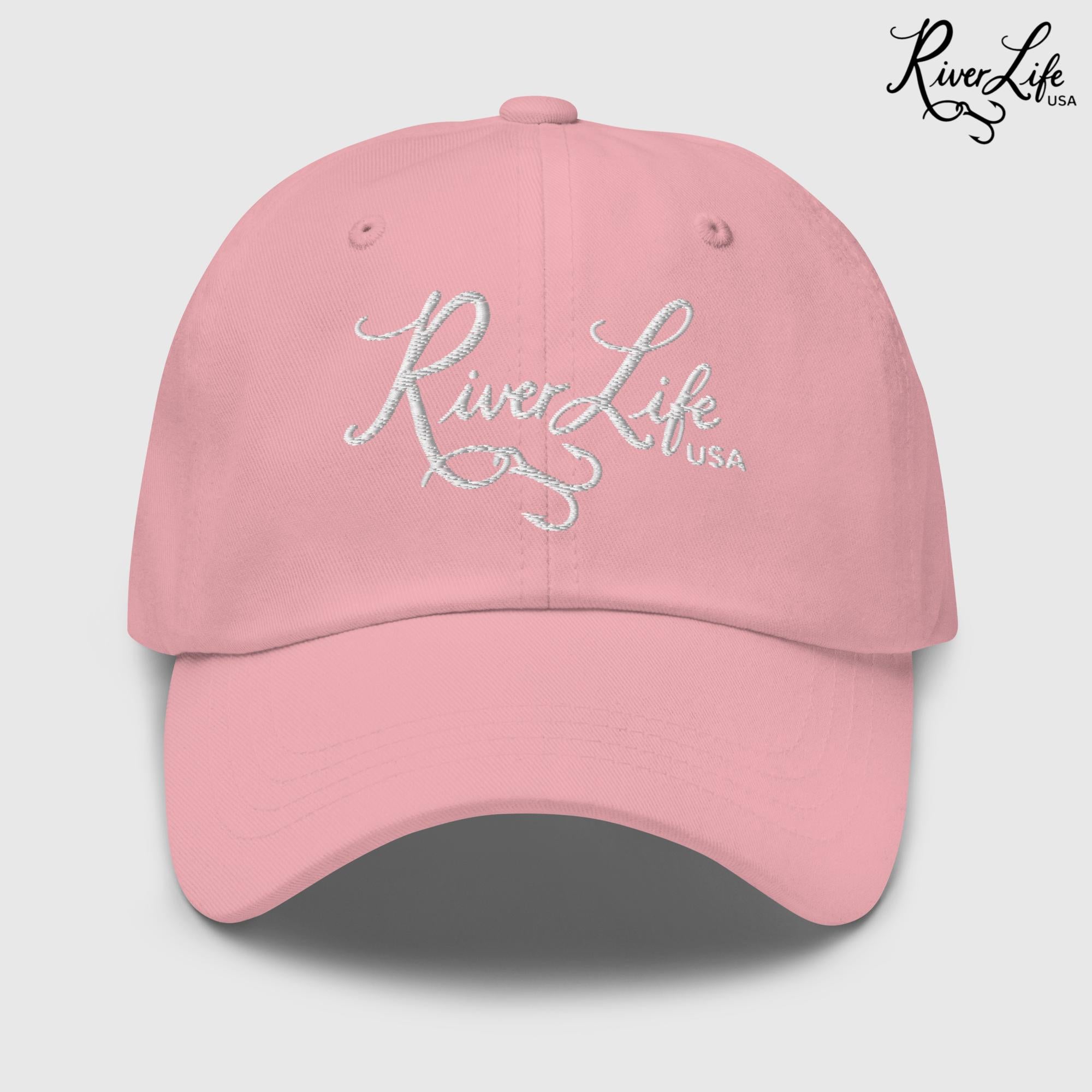 Script Logo (white embroidery) | Adjustable Dad Hat-Pink-River Life USA