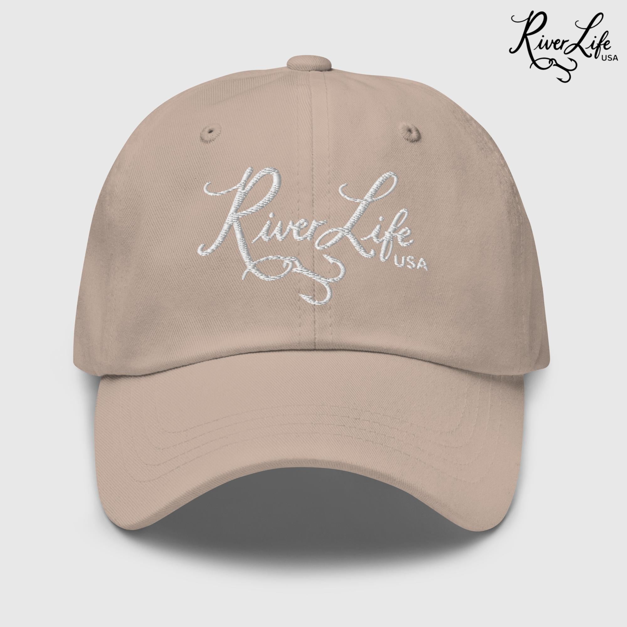 Script Logo (white embroidery) | Adjustable Dad Hat-Stone-River Life USA