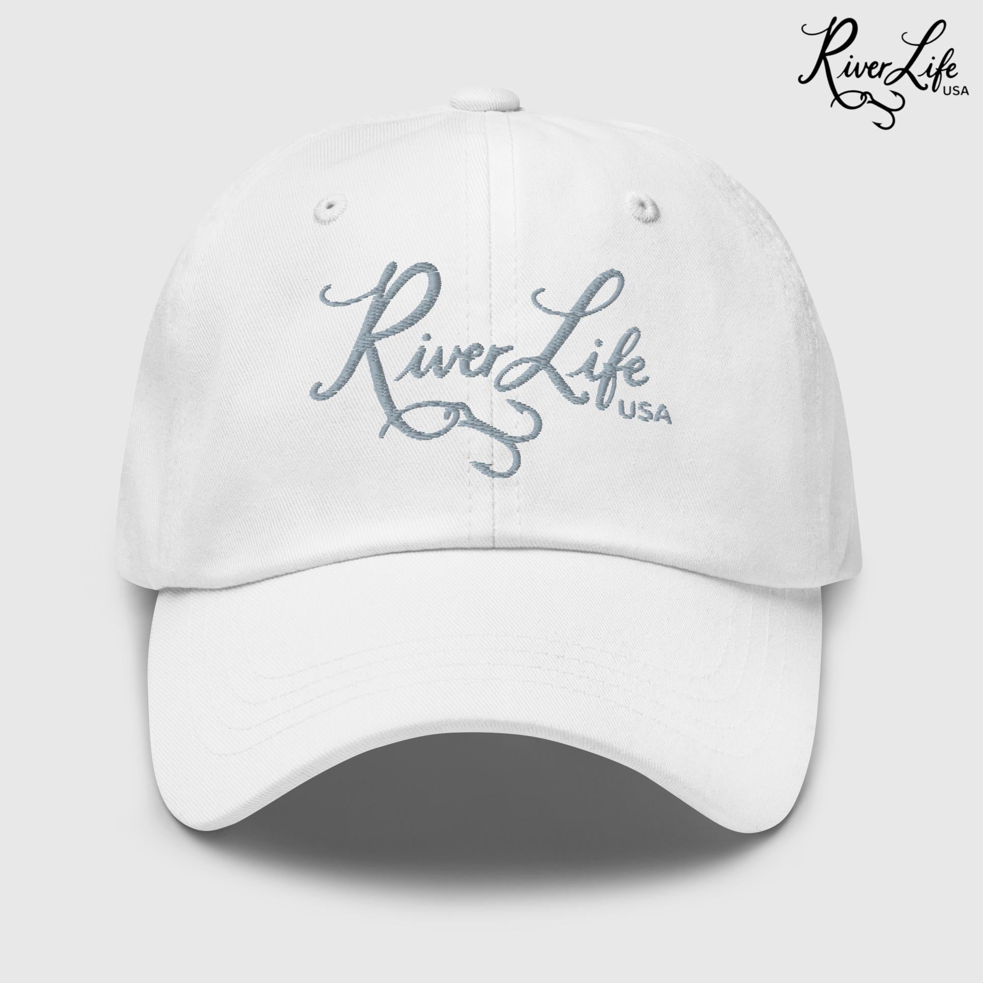 Script Logo (white embroidery) | Adjustable Dad Hat-White-River Life USA