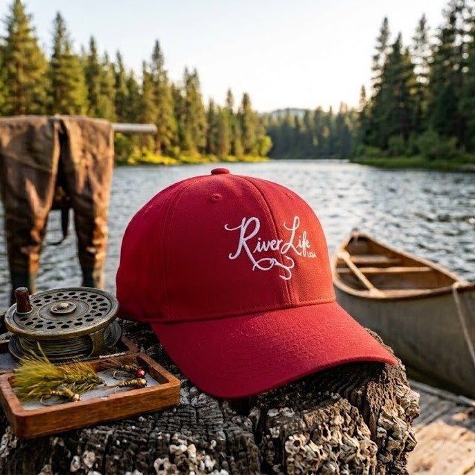 Script Logo (white embroidery) | Adjustable Dad Hat-Cranberry-River Life USA