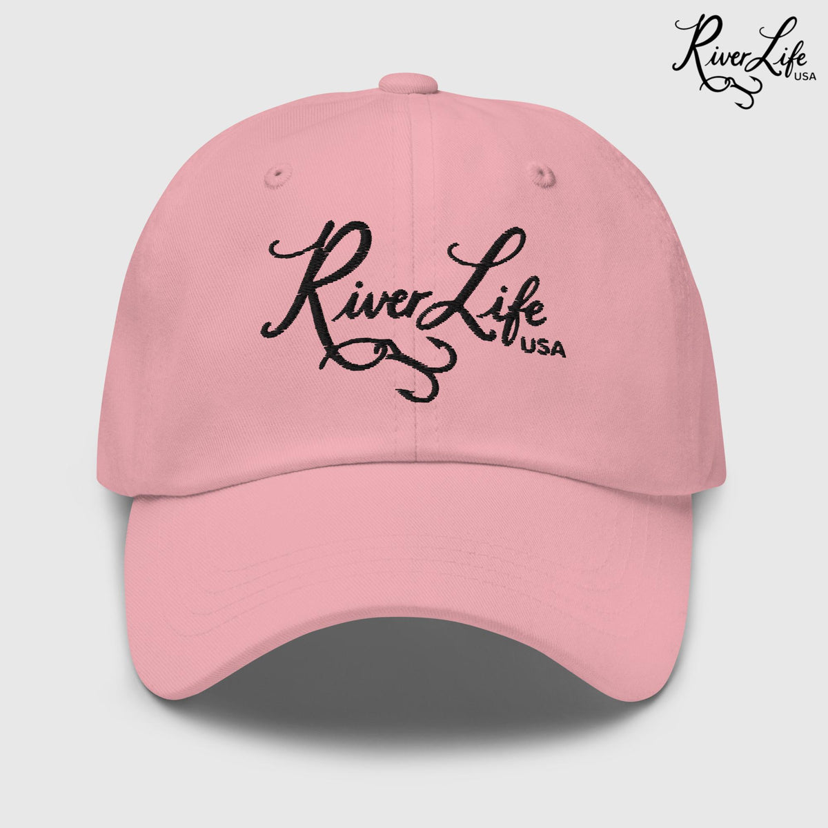 Signature (black embroidery) | Adjustable Dad hat-Pink-River Life USA