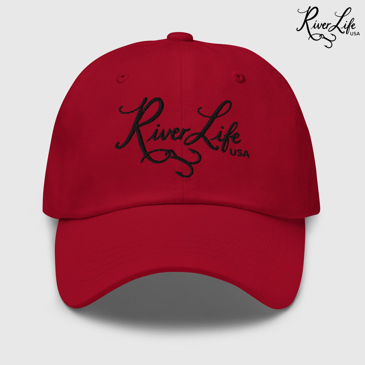 Signature (black embroidery) | Adjustable Dad hat-Cranberry-River Life USA