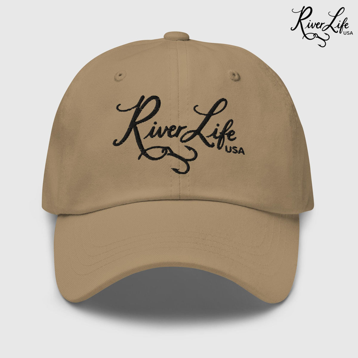 Signature (black embroidery) | Adjustable Dad hat-Khaki-River Life USA