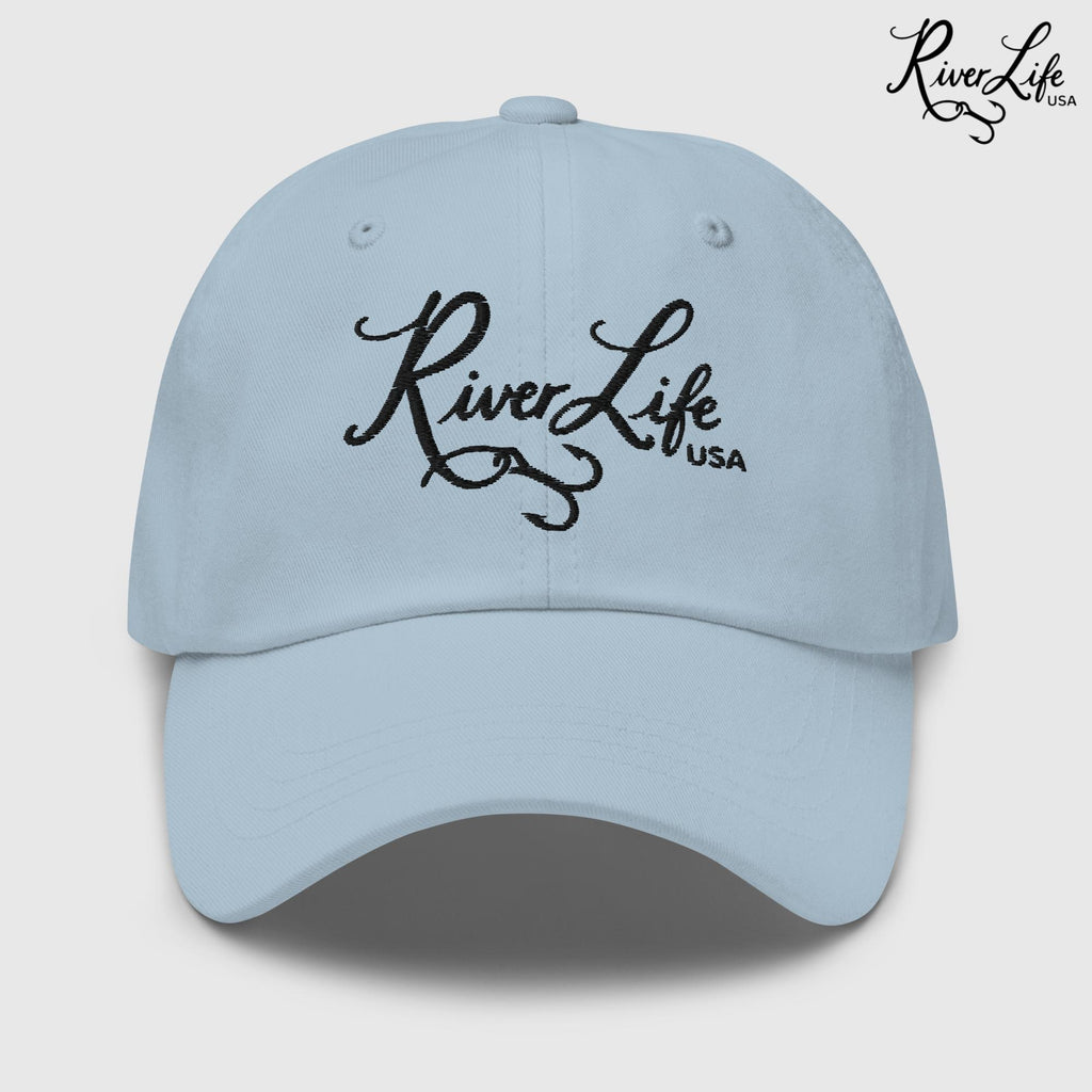 Signature (black embroidery) | Adjustable Dad hat-Light Blue-River Life USA
