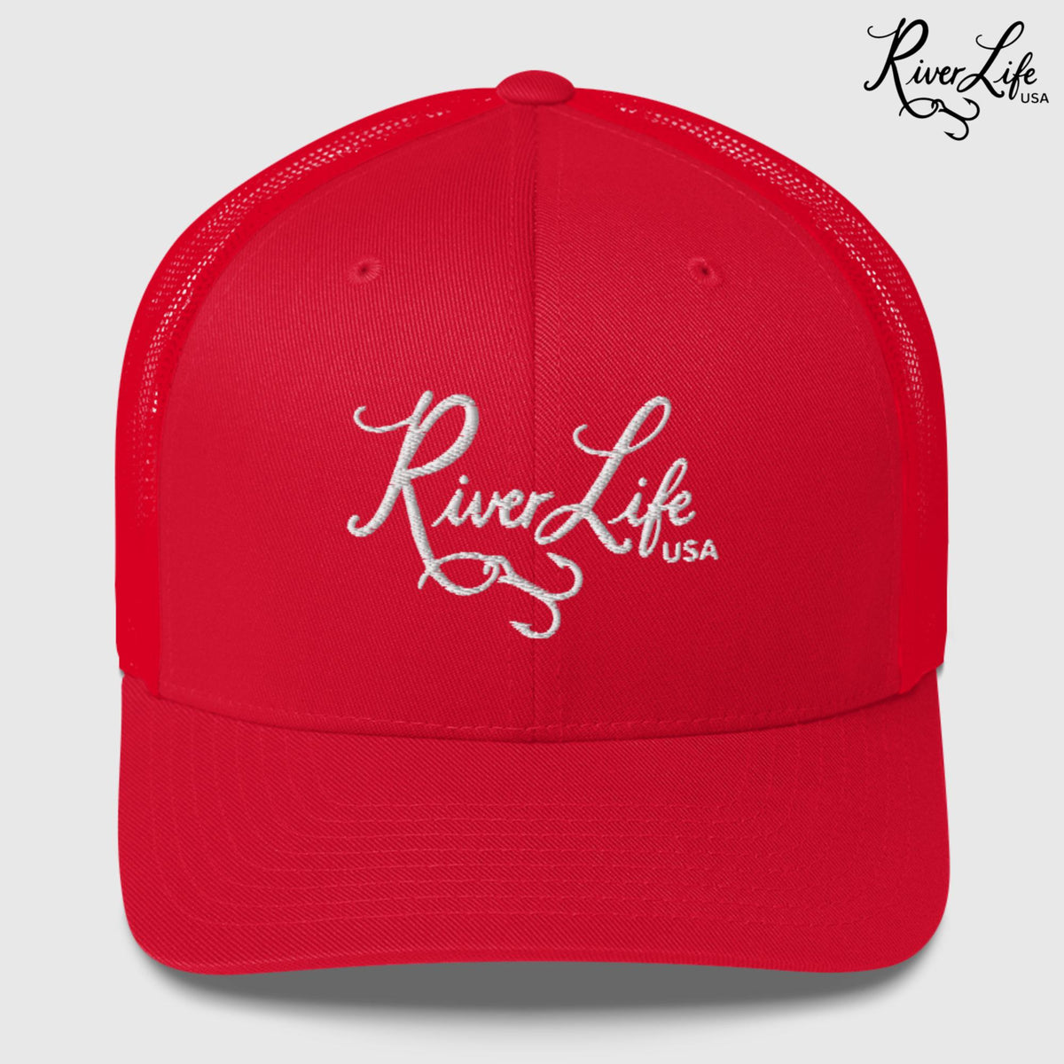 Signature (embroidered) | Snapback Trucker Cap-Red-River Life USA