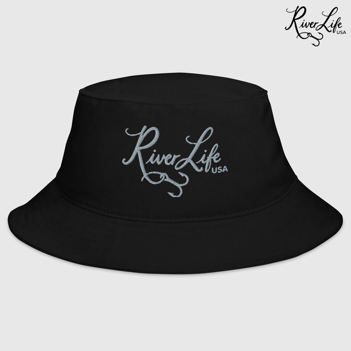Signature (gray embroidery) | Bucket Hat-Black-River Life USA