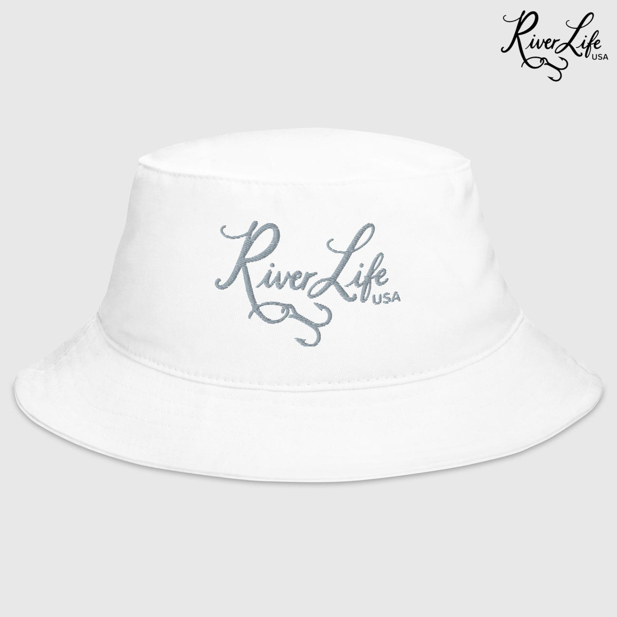 Signature (gray embroidery) | Bucket Hat-White-River Life USA