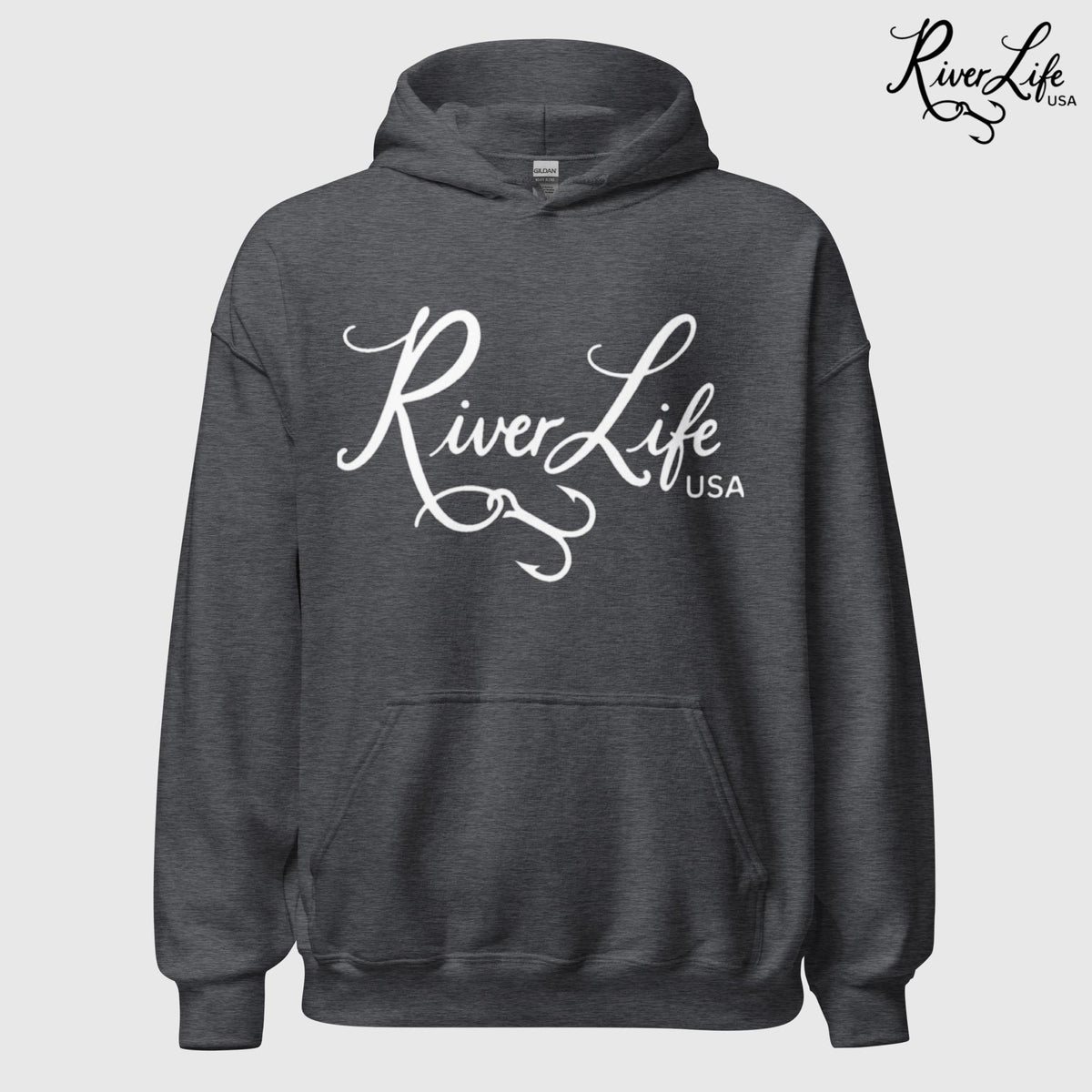 Signature | Unisex Pullover Hoodie-Dark Heather-River Life USA