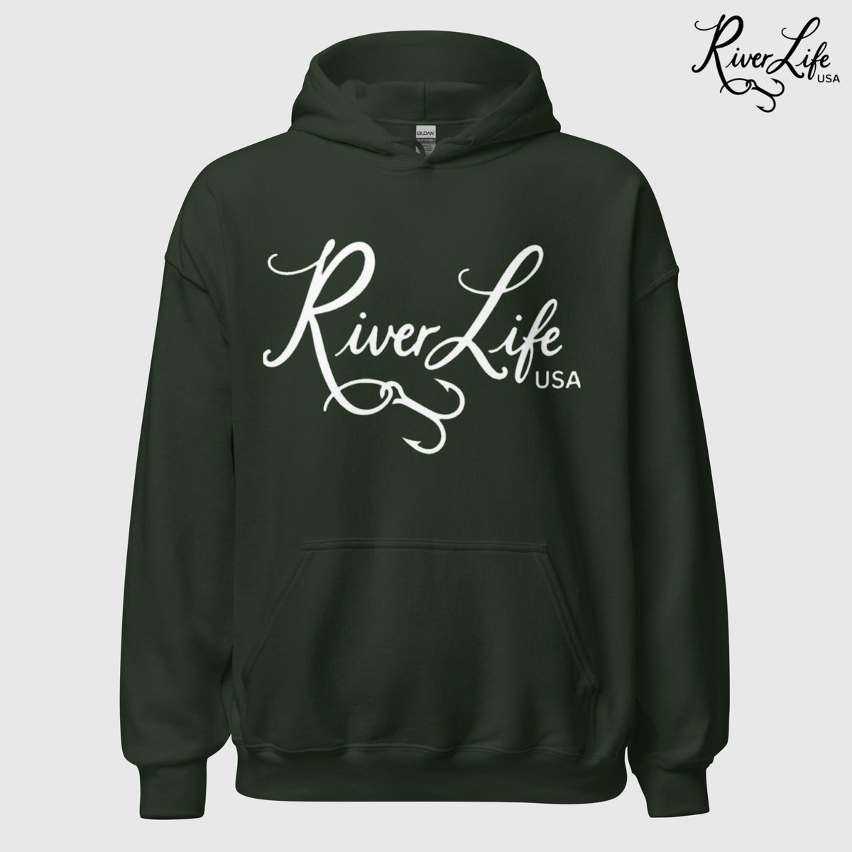 Signature | Unisex Pullover Hoodie-Forest Green-River Life USA