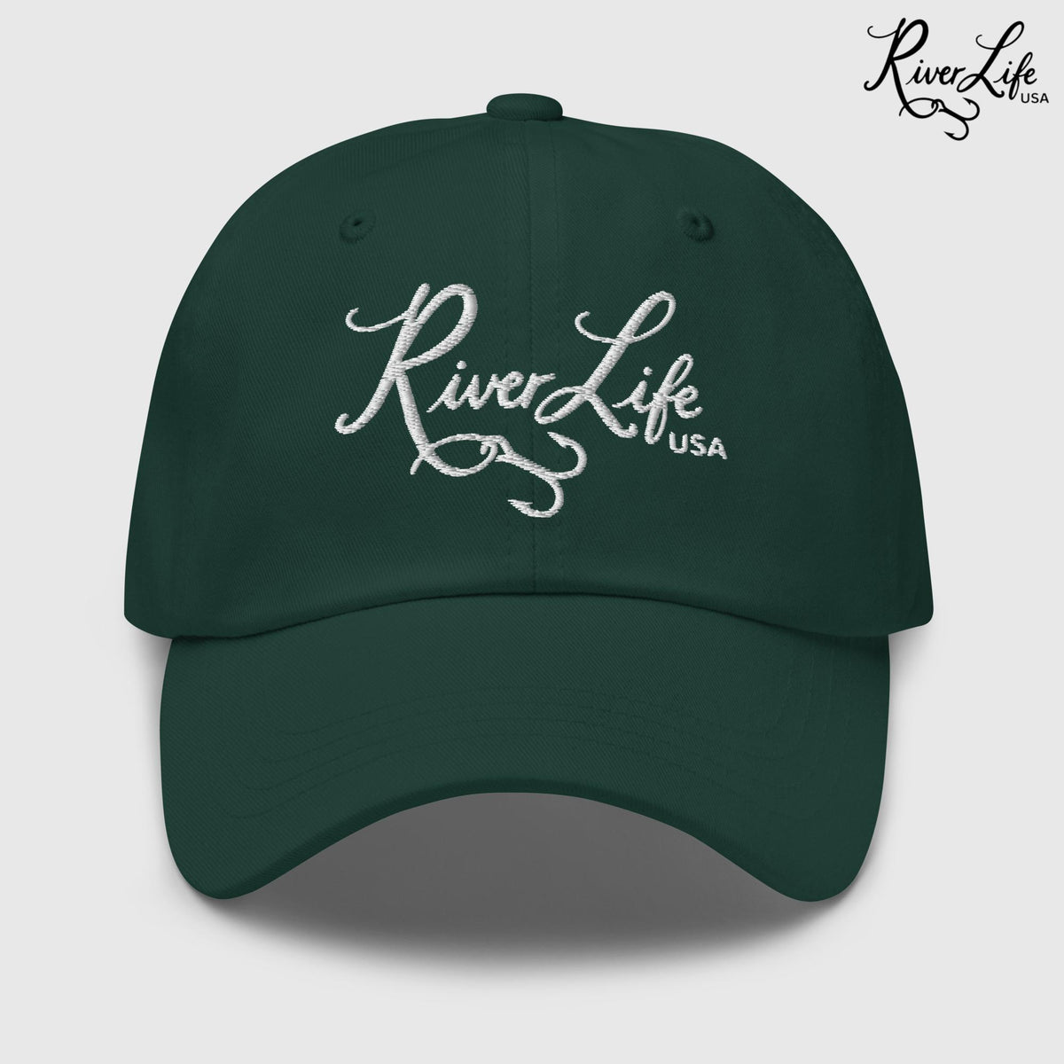 Signature (white embroidery) | Adjustable Dad Hat-Spruce-River Life USA