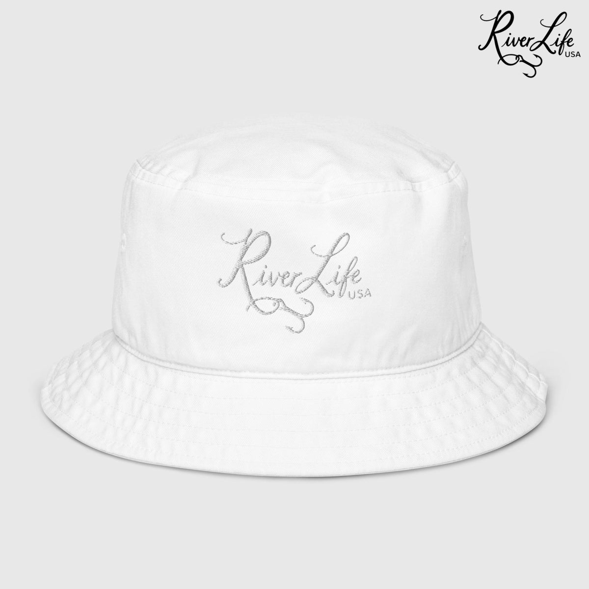 Signature (white embroidery) | Premium Organic Bucket Hat-Bio White-River Life USA