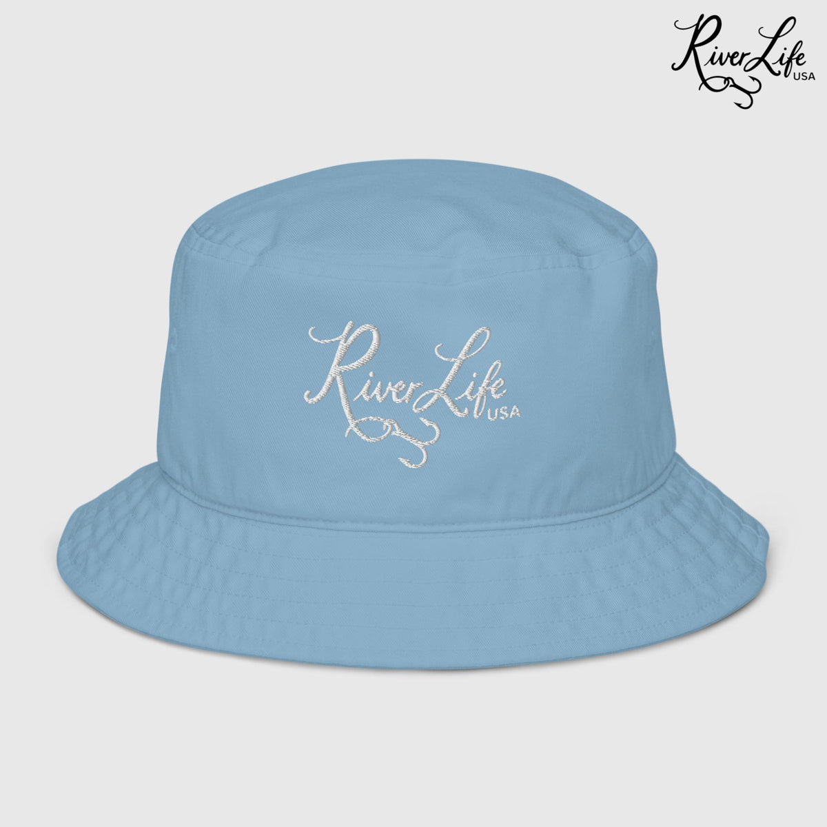 Signature (white embroidery) | Premium Organic Bucket Hat-Slate Blue-River Life USA