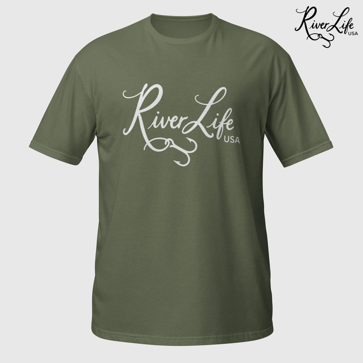 Signature (white print) | Short-Sleeve Unisex T-Shirt-Military Green-River Life USA