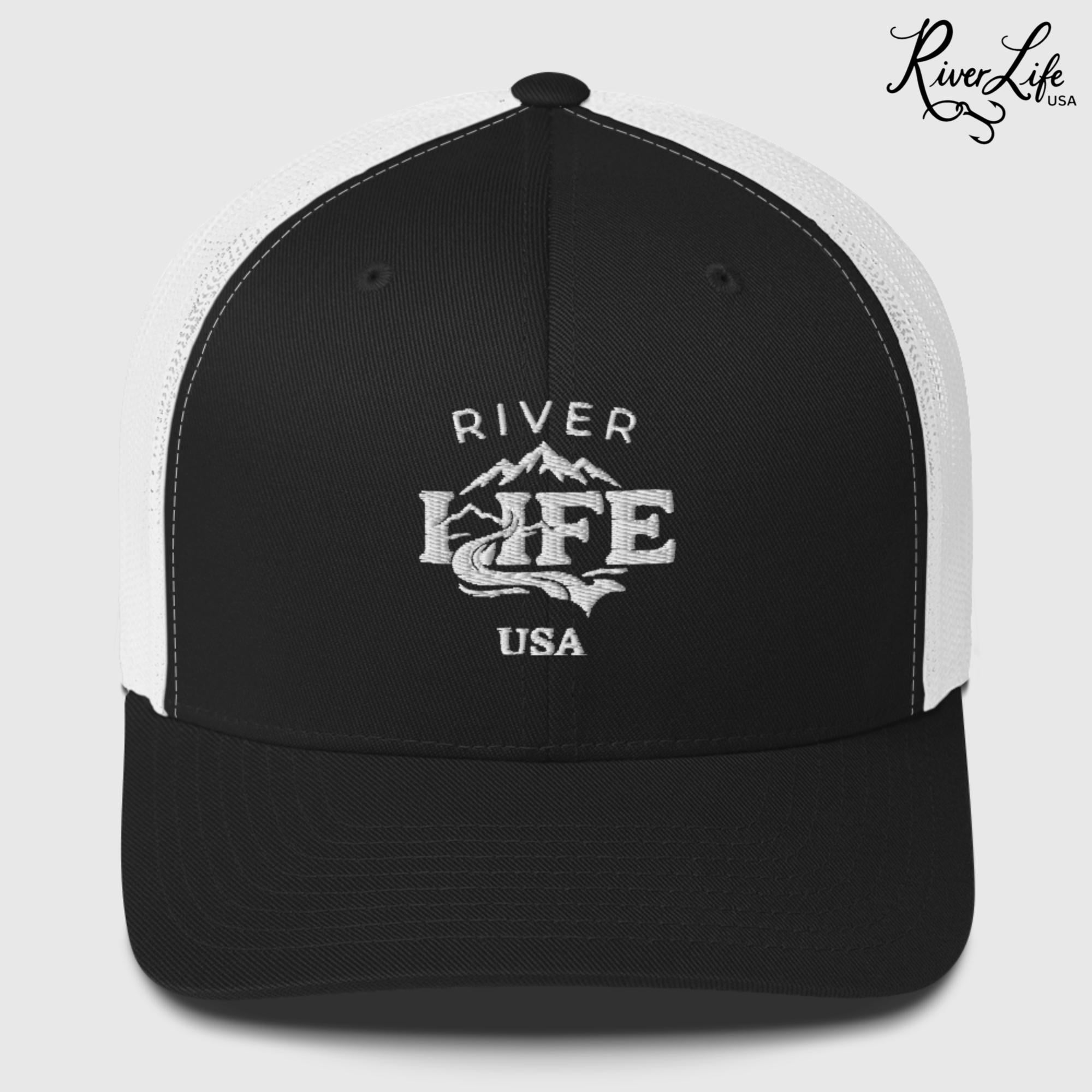 Spectrum (embroidered) | Snapback Trucker Cap-Black/ White-River Life USA