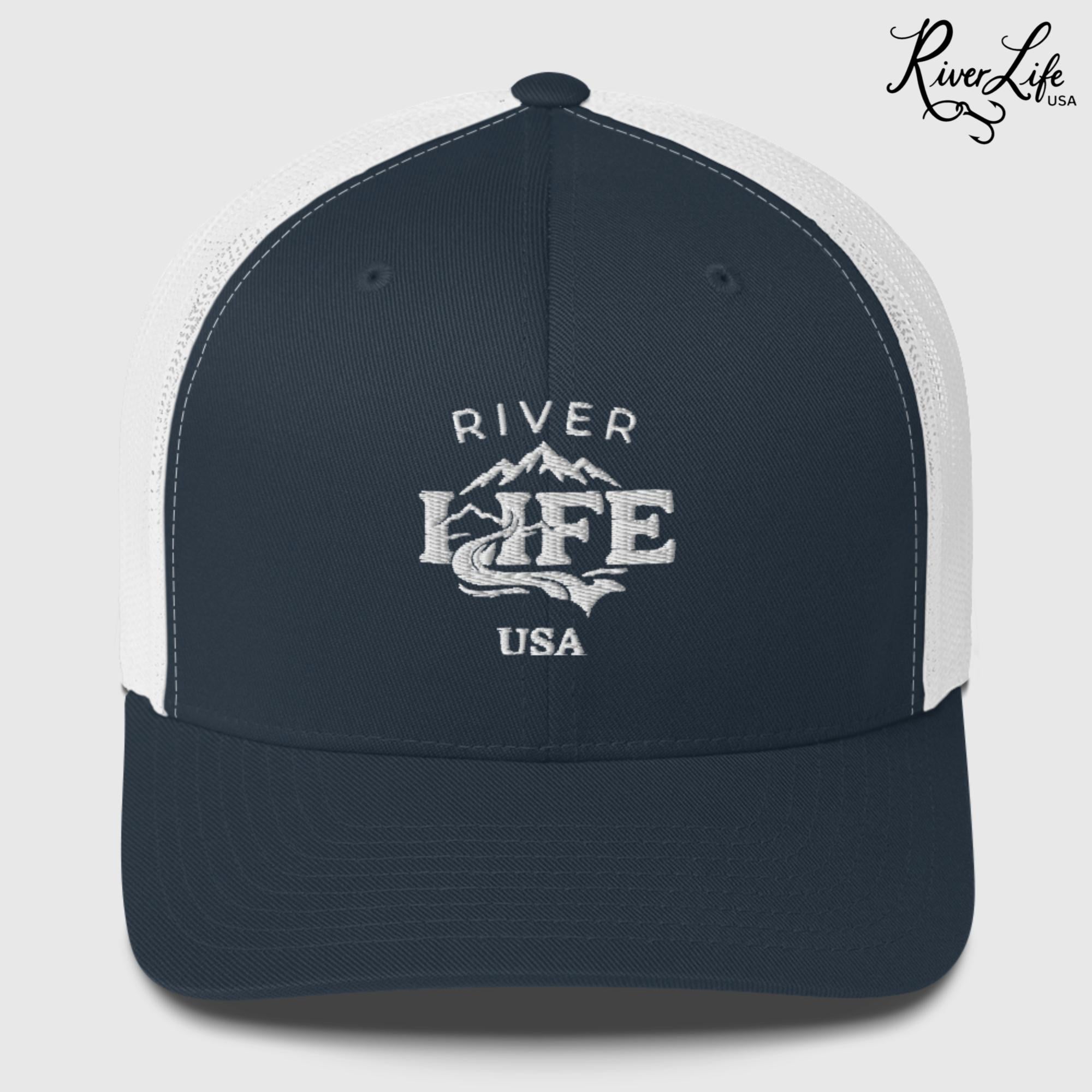 Spectrum (embroidered) | Snapback Trucker Cap-Navy/ White-River Life USA