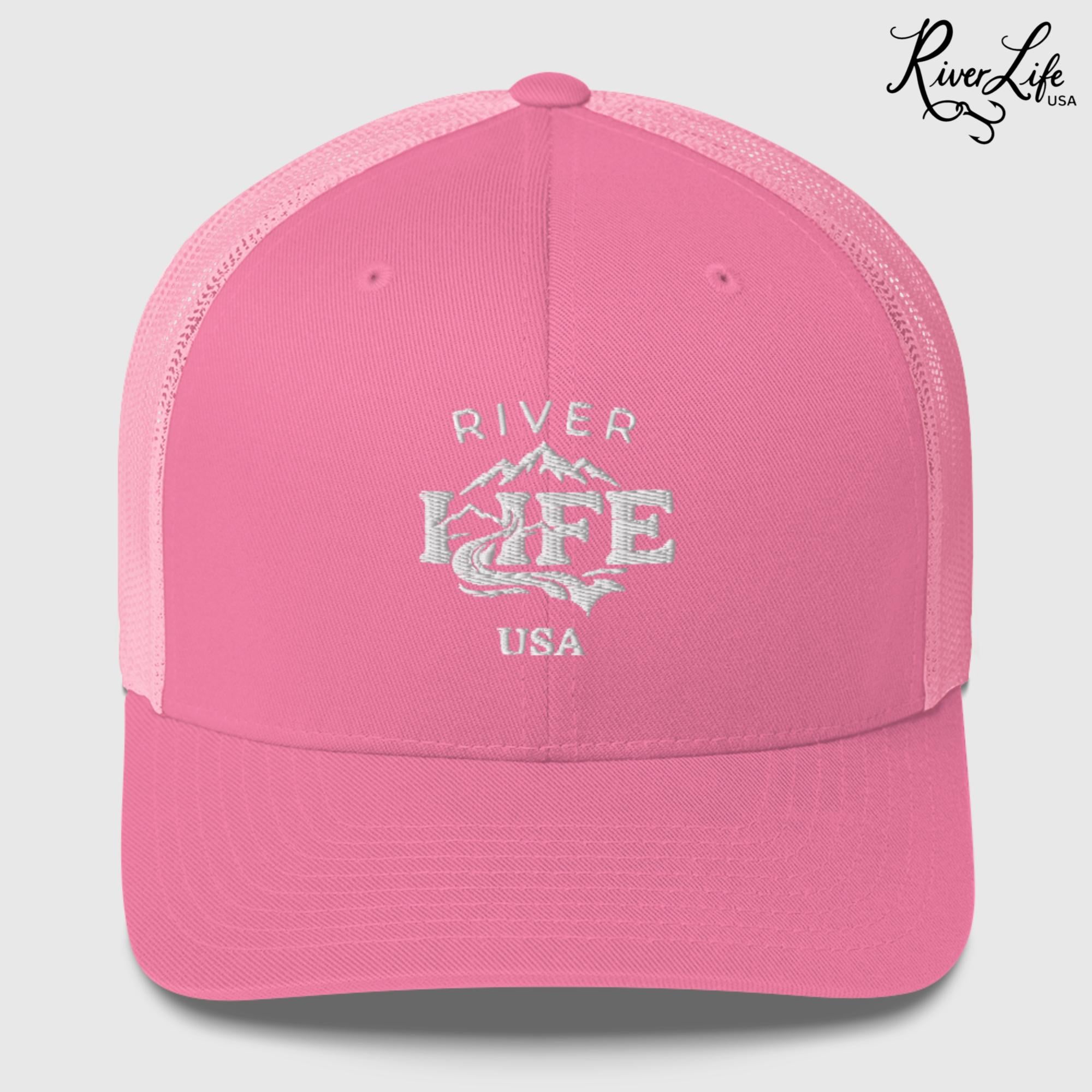 Spectrum (embroidered) | Snapback Trucker Cap-Pink-River Life USA