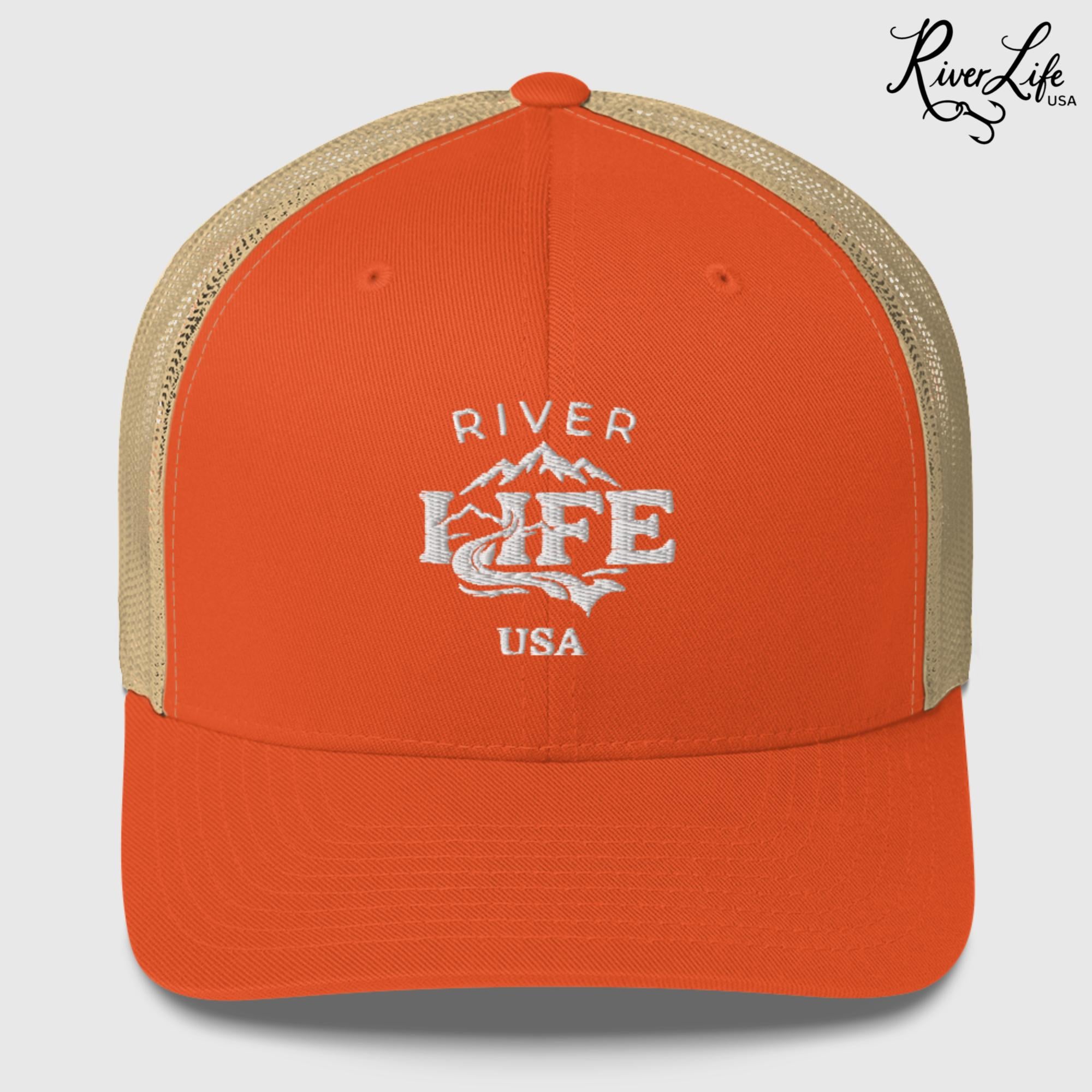 Spectrum (embroidered) | Snapback Trucker Cap-Rustic Orange/ Khaki-River Life USA