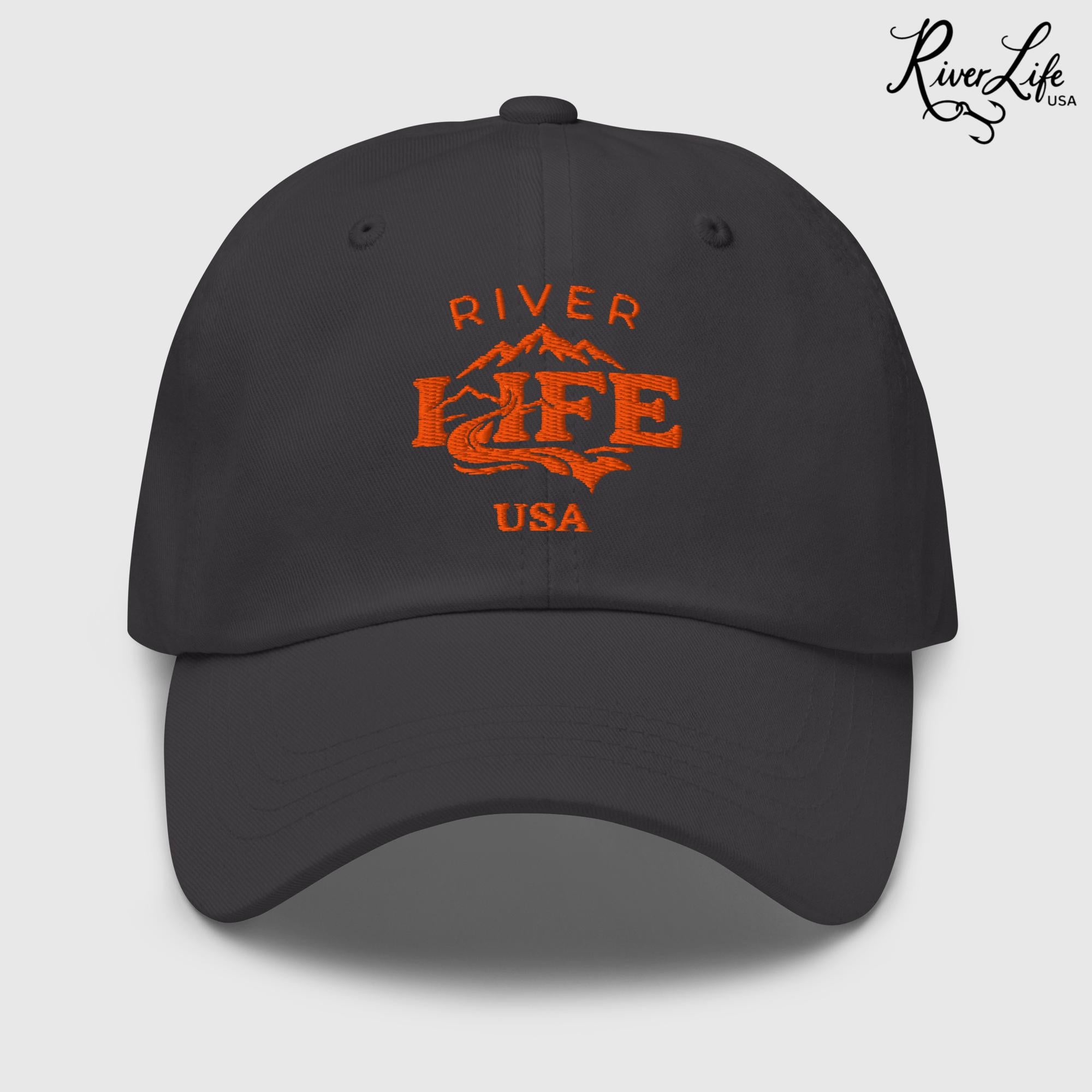 Spectrum (orange embroidery) | Adjustable Dad Hat-Dark Grey-River Life USA