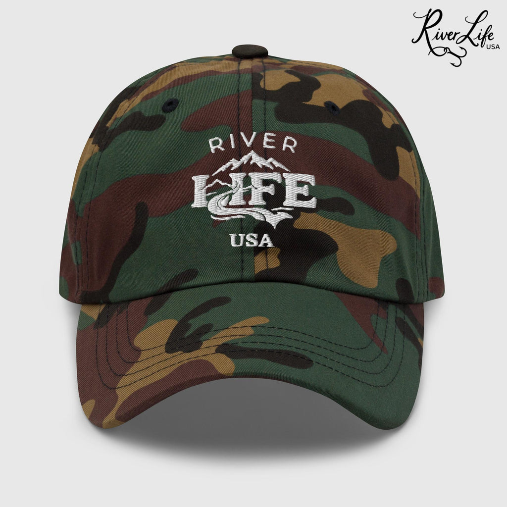 Spectrum (white embroidery) | Adjustable Dad Hat-Green Camo-River Life USA