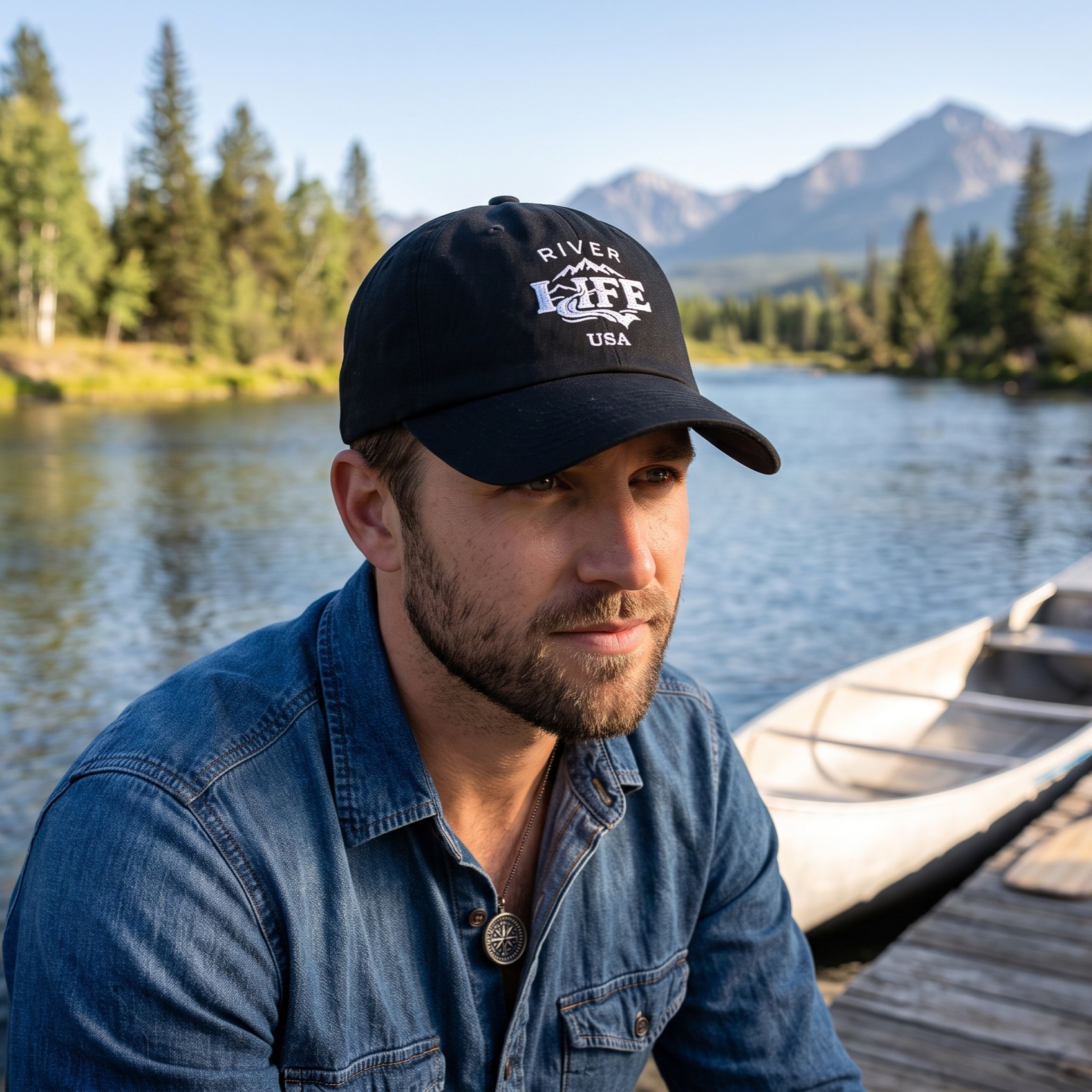 Spectrum (white embroidery) | Adjustable Dad Hat-Black-River Life USA