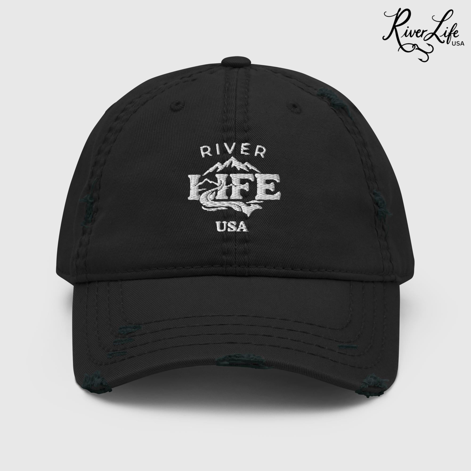 Spectrum (white embroidery) | Adjustable Distressed Dad Hat-Black-River Life USA