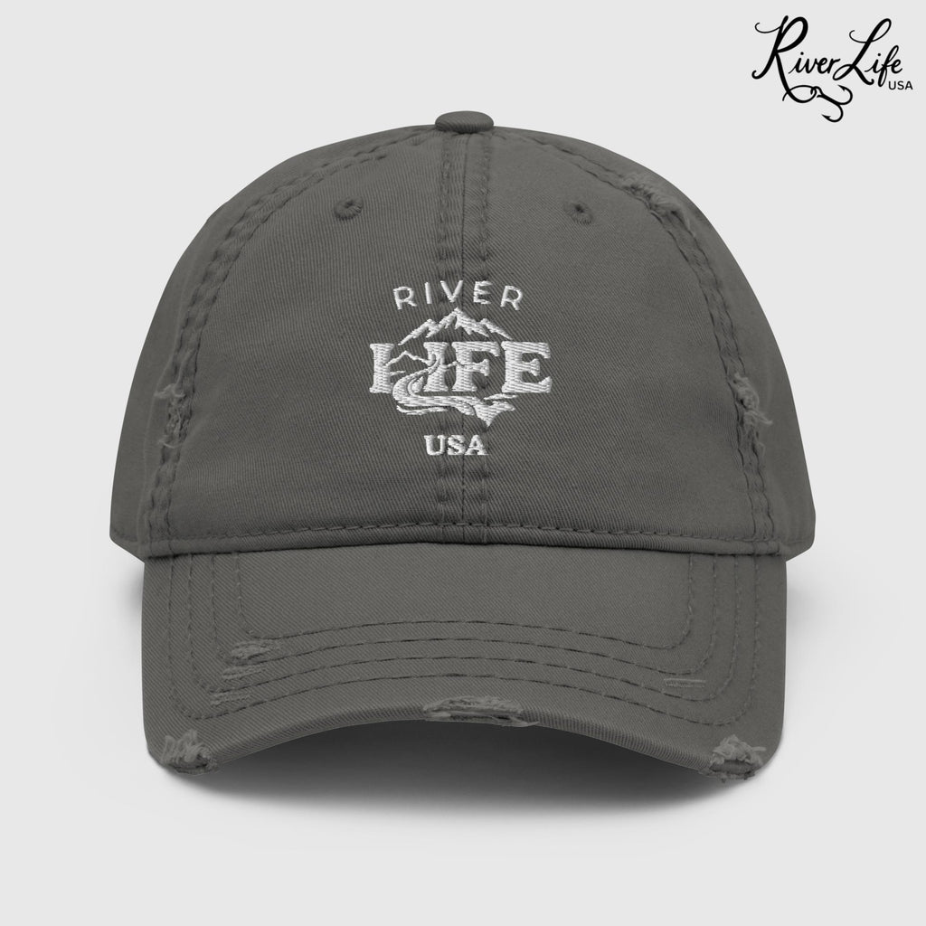 Spectrum (white embroidery) | Adjustable Distressed Dad Hat-Charcoal Grey-River Life USA