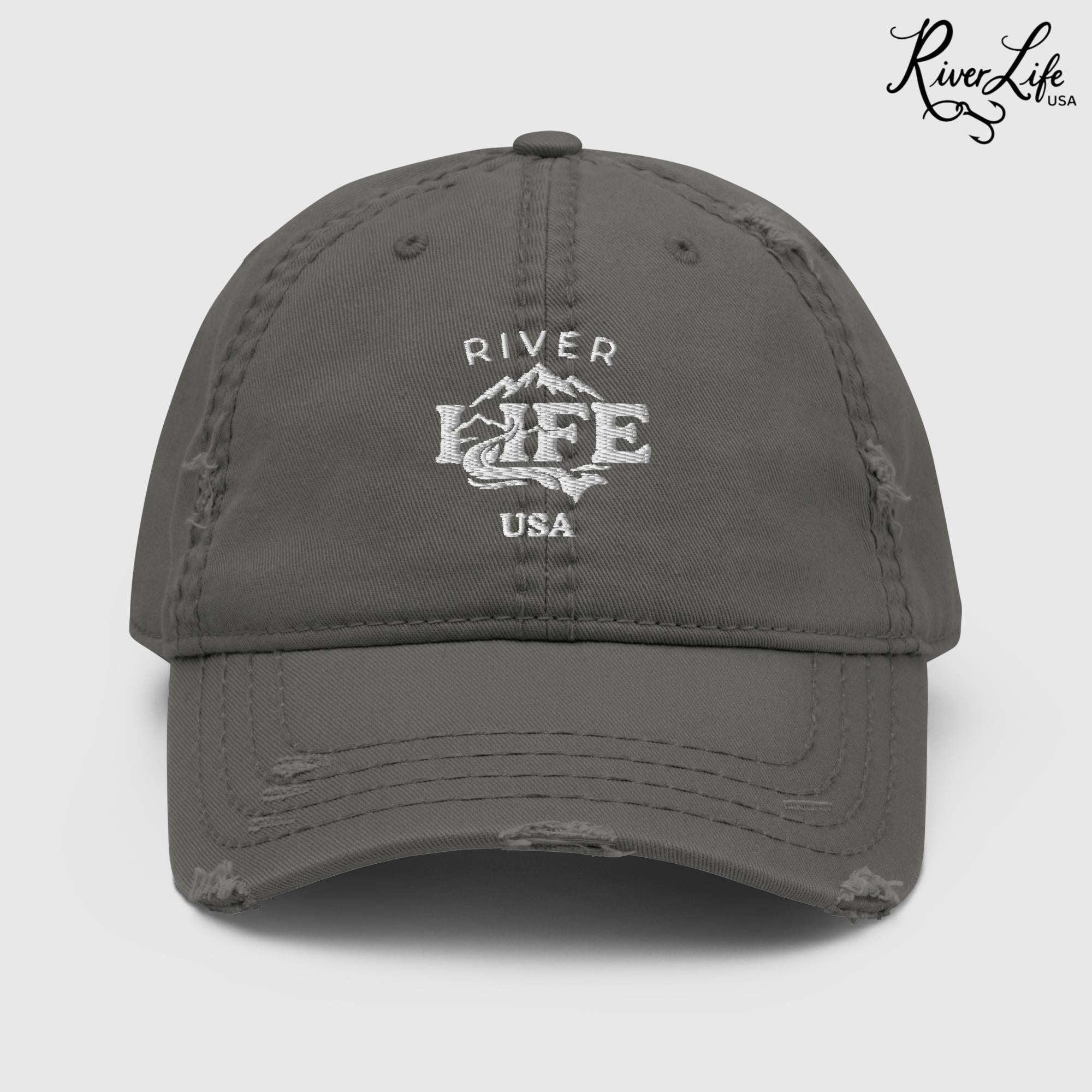 Spectrum (white embroidery) | Adjustable Distressed Dad Hat-Charcoal Grey-River Life USA