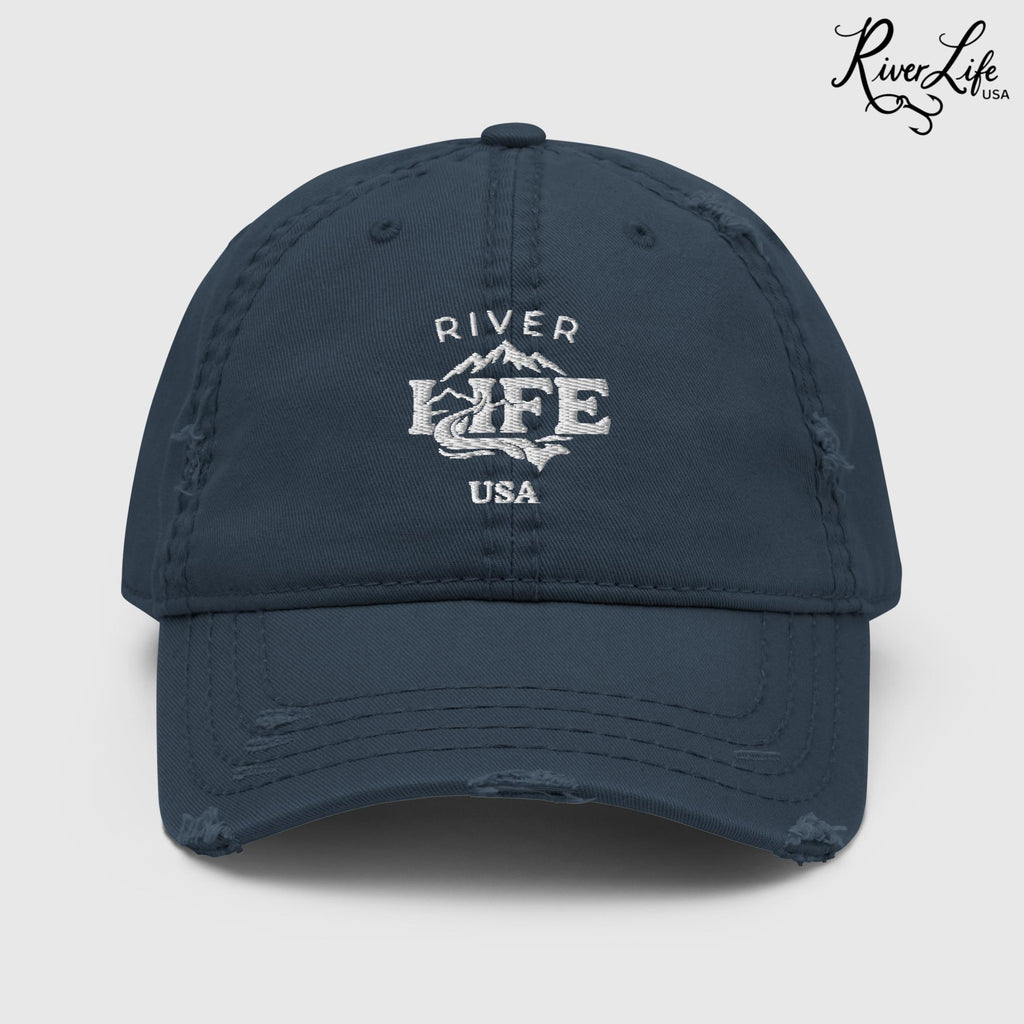 Spectrum (white embroidery) | Adjustable Distressed Dad Hat-Navy-River Life USA
