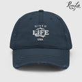 Spectrum (white embroidery) | Adjustable Distressed Dad Hat-Navy-River Life USA