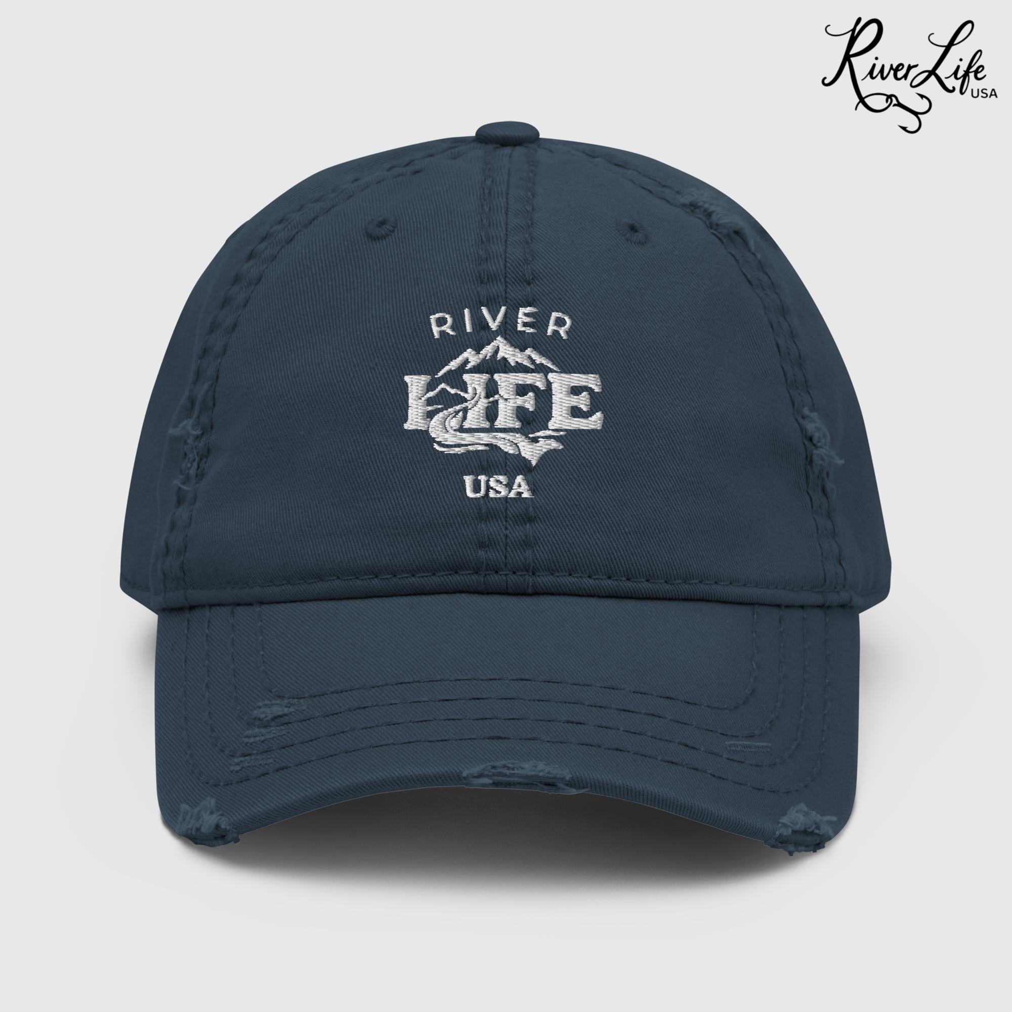 Spectrum (white embroidery) | Adjustable Distressed Dad Hat-Navy-River Life USA