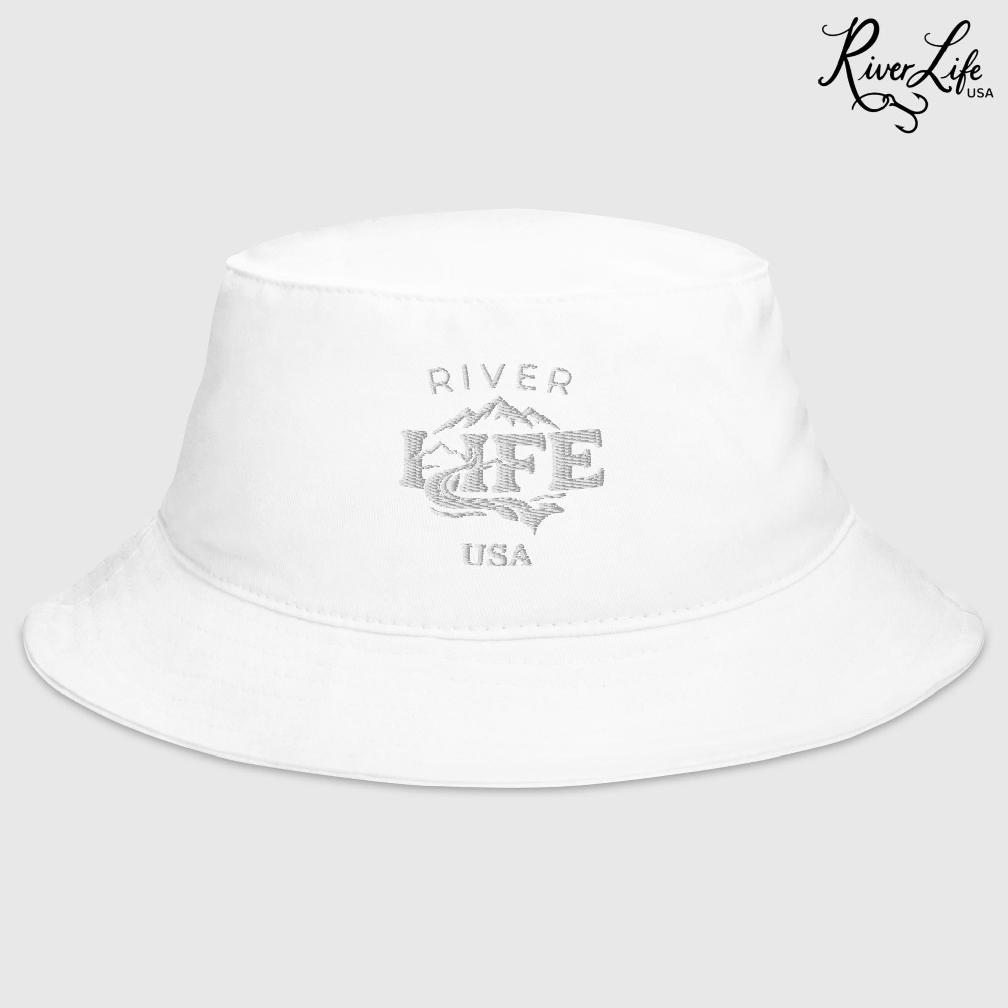 Spectrum (white embroidery) | Bucket Hat-White-River Life USA
