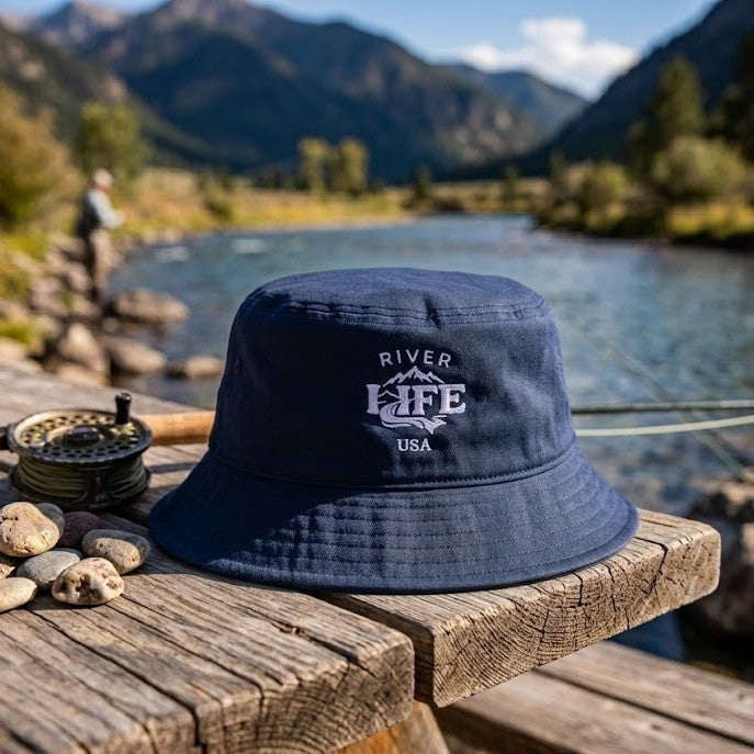 Spectrum (white embroidery) | Bucket Hat-Navy-River Life USA