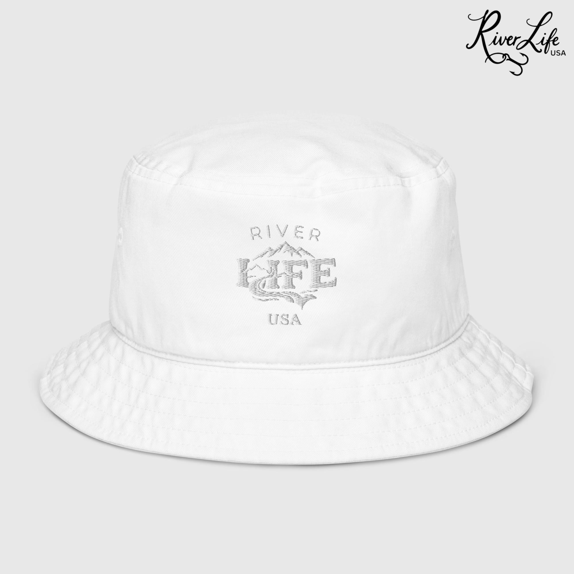Spectrum (white embroidery) | Premium Organic Bucket Hat-Bio White-River Life USA