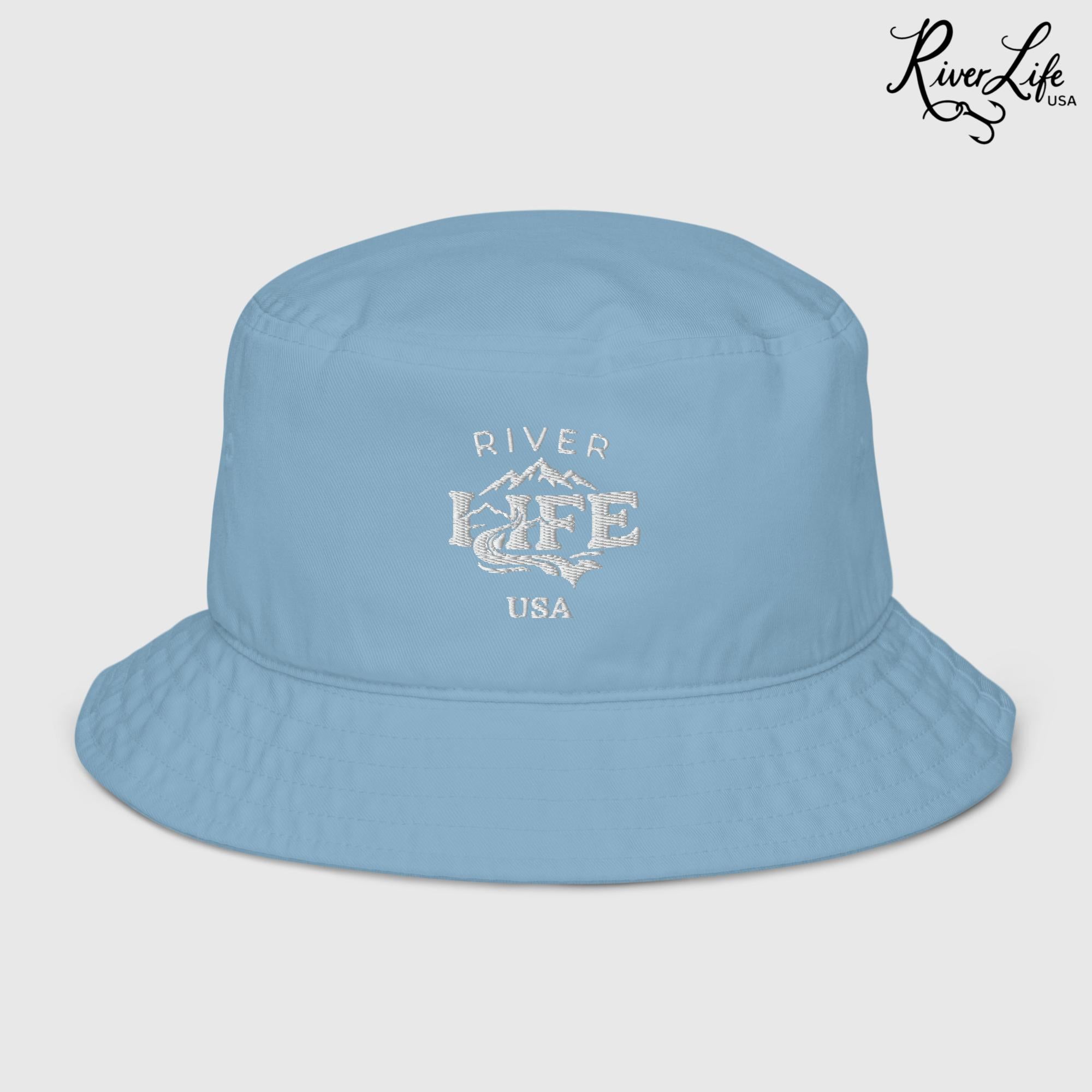 Spectrum (white embroidery) | Premium Organic Bucket Hat-Slate Blue-River Life USA