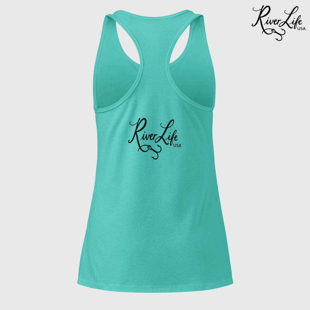 Stay Wild River Child (black print) | Women’s Fitted Racerback Tank Top-Hot Pink-River Life USA