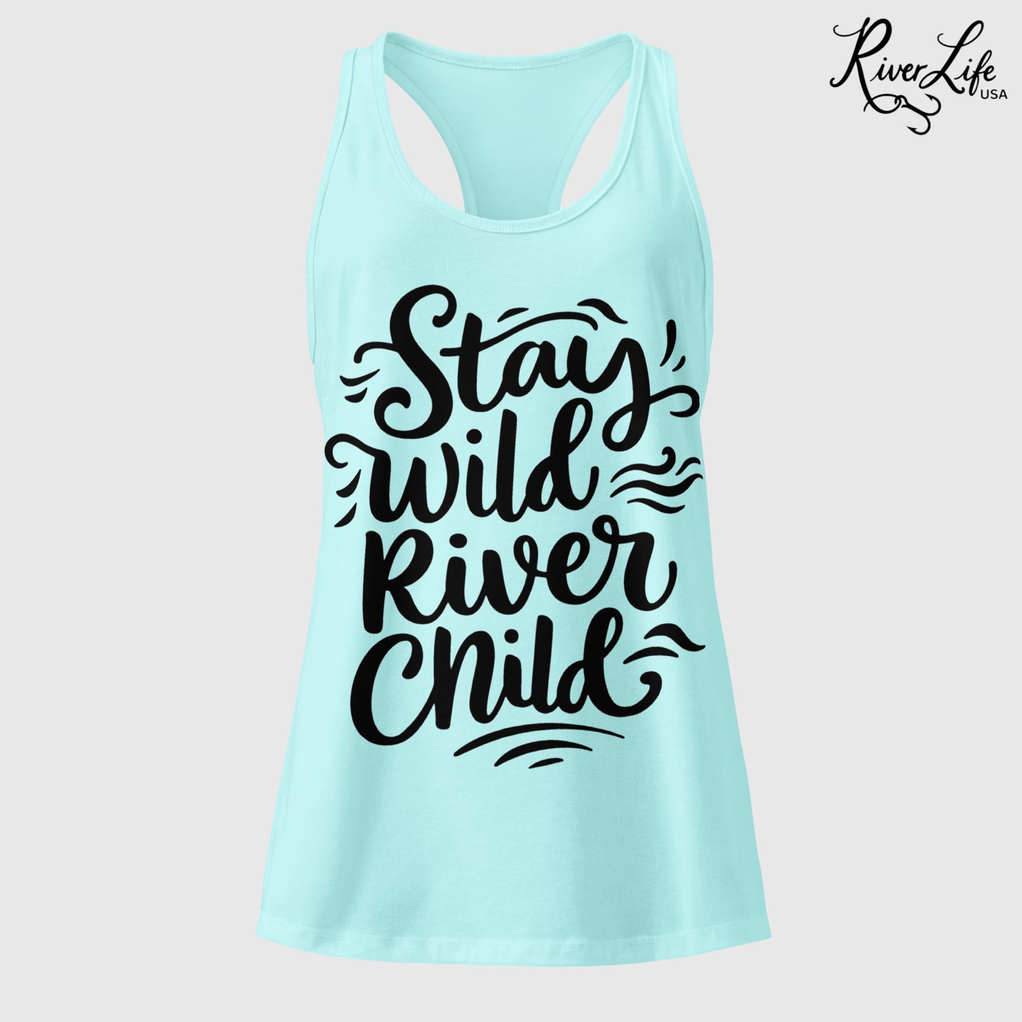 Stay Wild River Child (black print) | Women’s Fitted Racerback Tank Top-Cancun-River Life USA