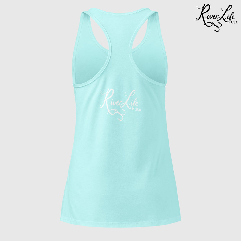 Stay Wild River Child (white print) | Women’s Fitted Racerback Tank Top-Tahiti Blue-River Life USA