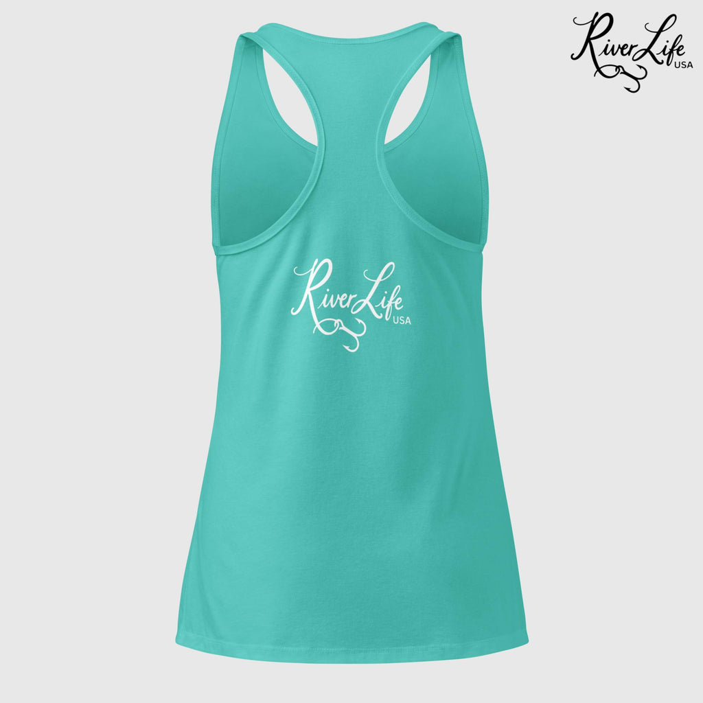Stay Wild River Child (white print) | Women’s Fitted Racerback Tank Top-Tahiti Blue-River Life USA